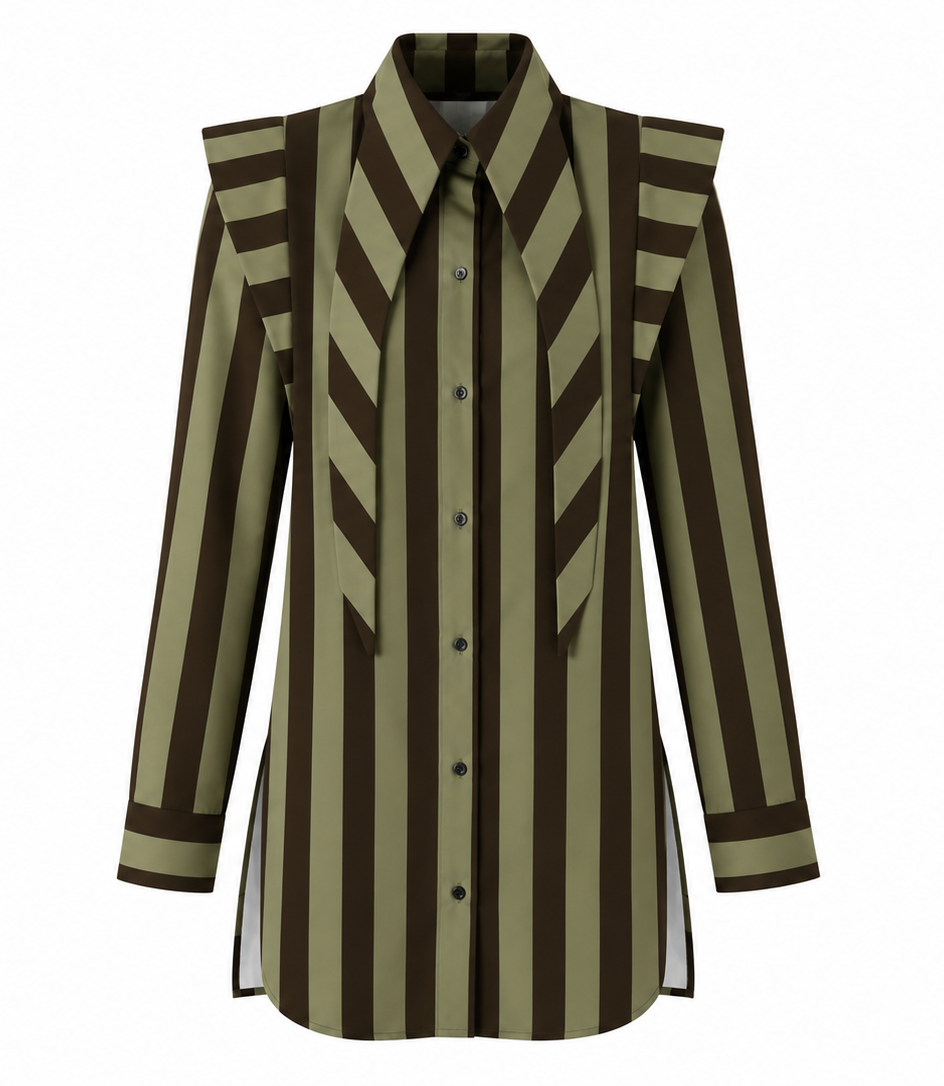 OLIVE CHOCOLATE SCARF SHIRT