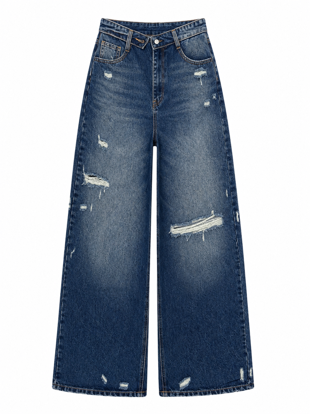 MIDNIGHT DISTRESSED WIDE LEG JEANS