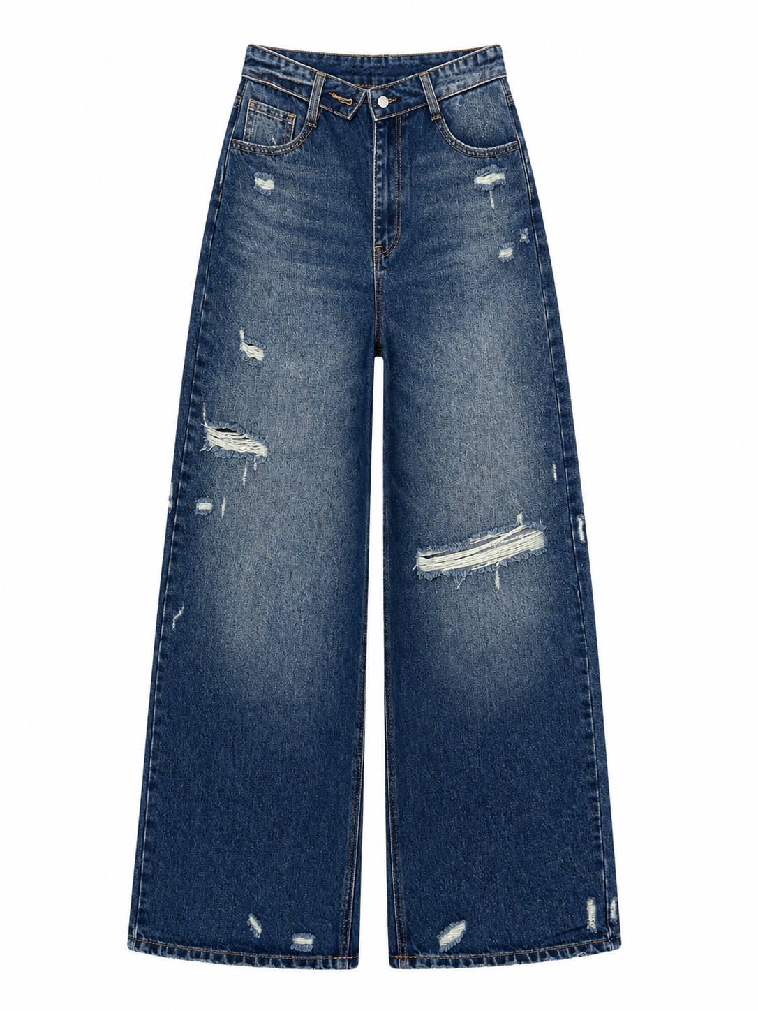 MIDNIGHT DISTRESSED WIDE LEG JEANS