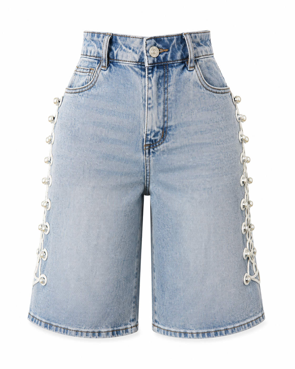 LUXE PEARL LACE DENIM BERMUDA