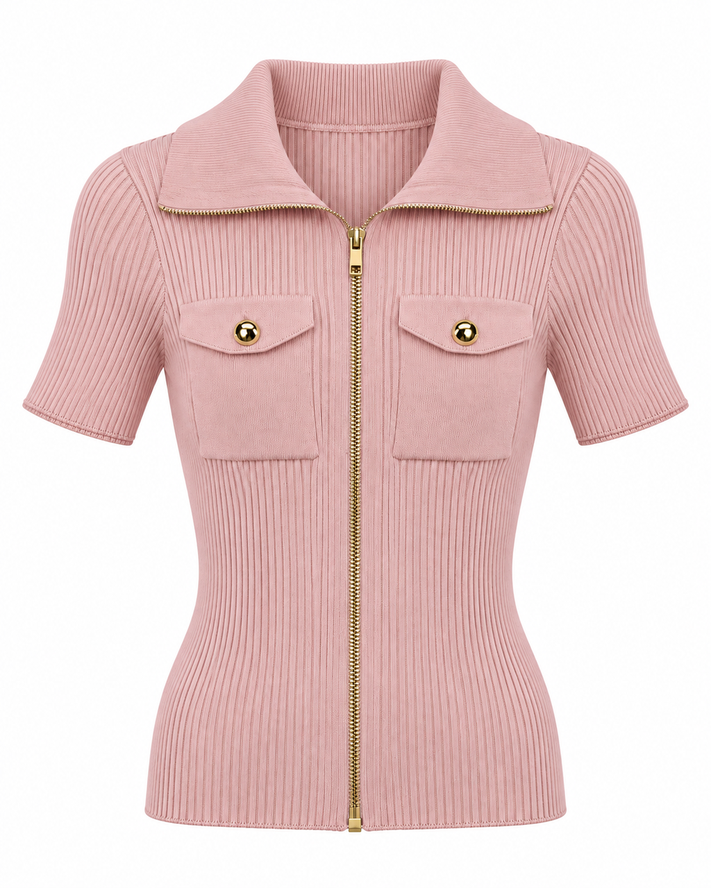 SABRINA ZIP KNIT TOP PINK