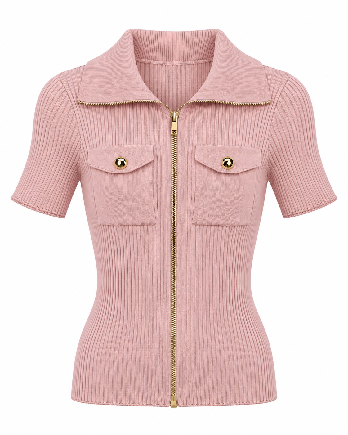 SABRINA ZIP KNIT TOP PINK