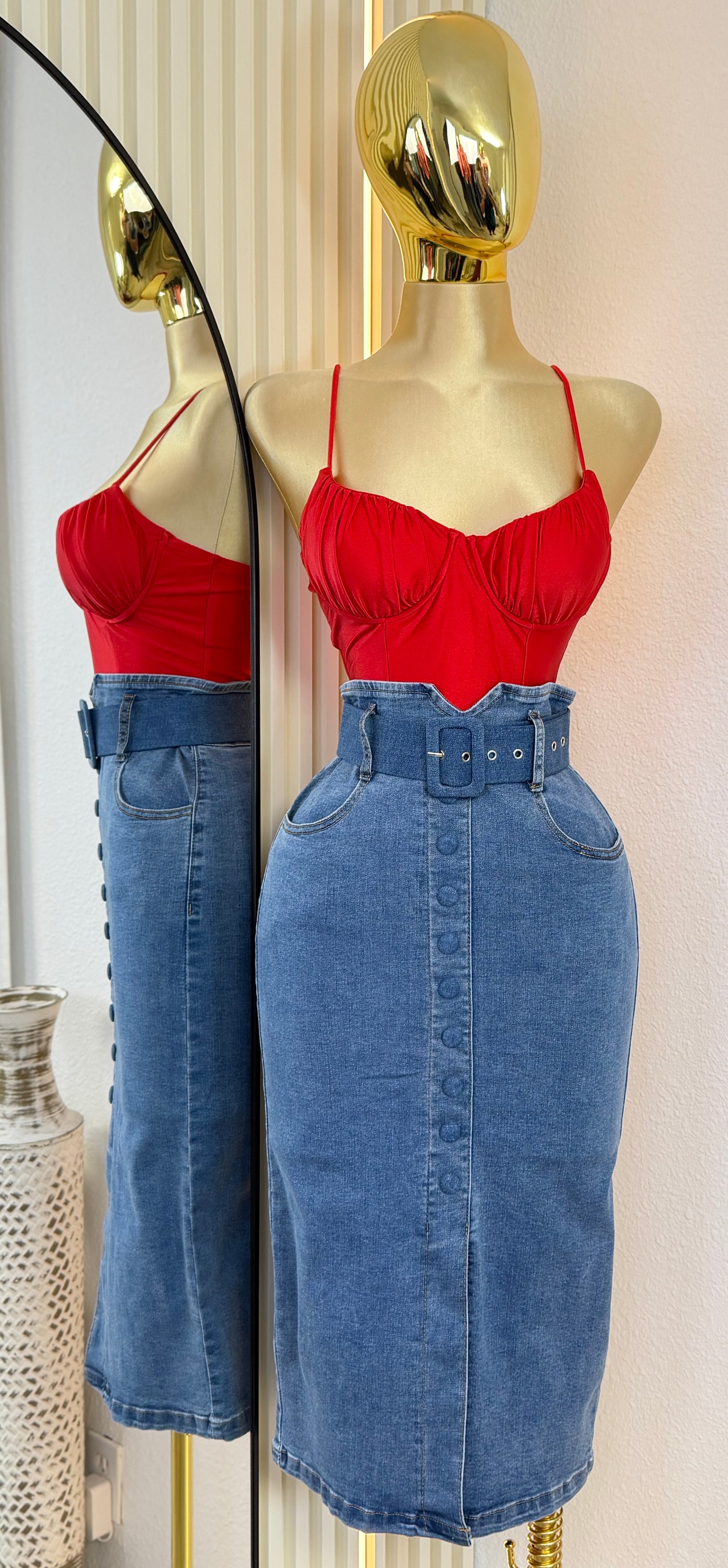 COLETTE DENIM MIDI SKIRT