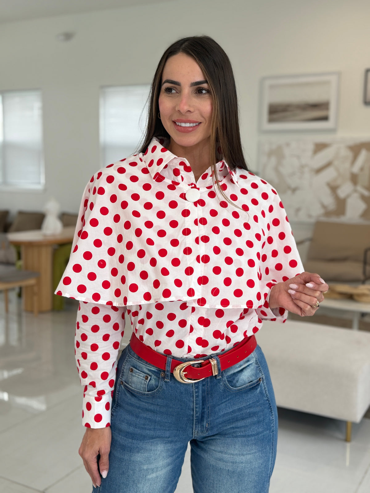 POLKA DOT CAPE SHIRT