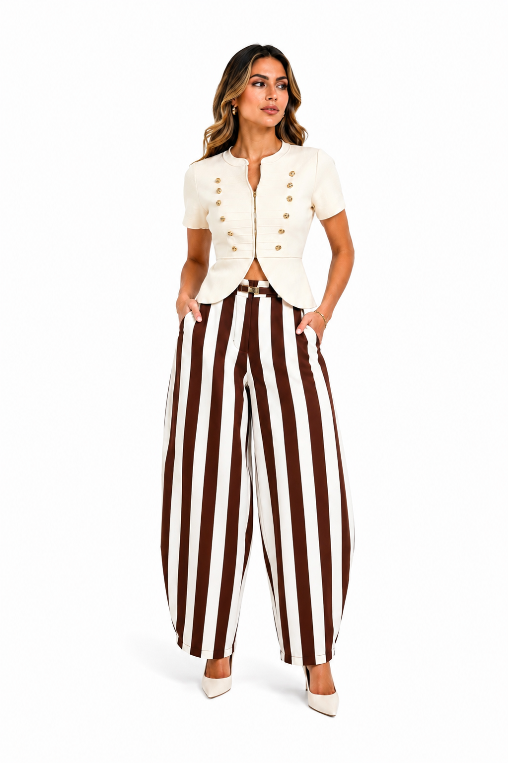 CHELSEA STRIPED BARREL PANTS