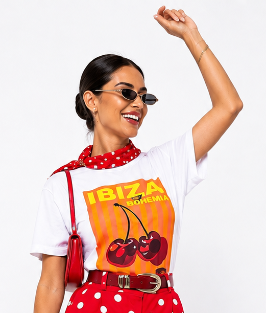 IBIZA CHERRY T-SHIRT + POLKA SCARF