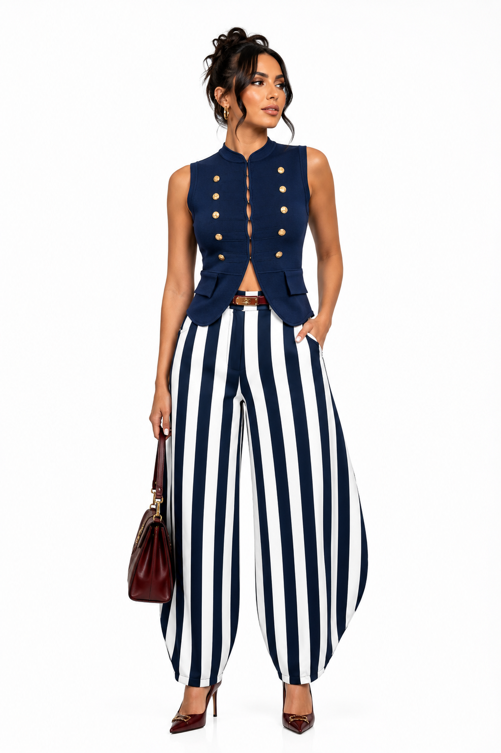 DALIA STRIPED BARREL PANTS