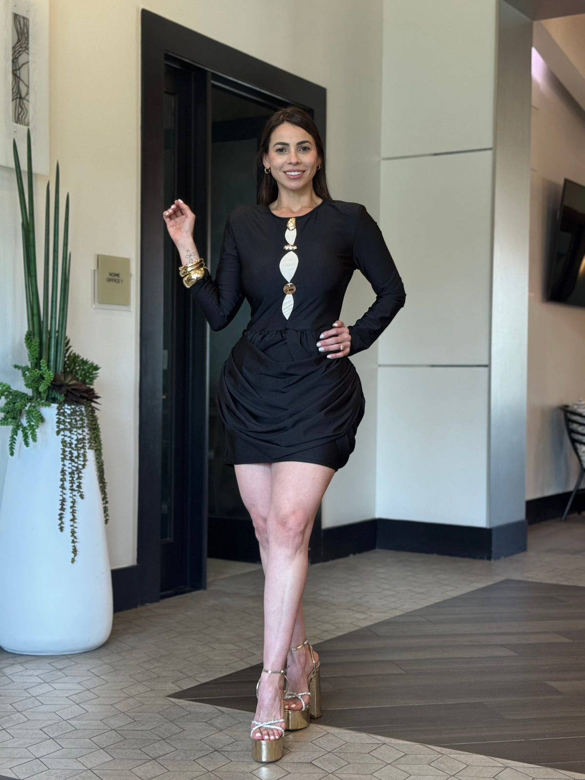 PALOMA GOLD DETAIL DRESS BLACK