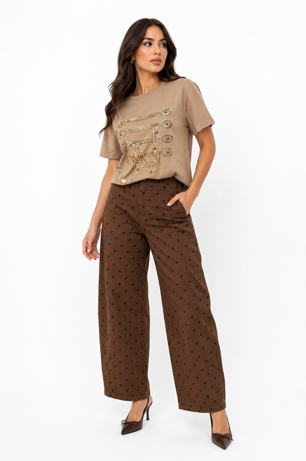 CHOCOLATE DOT BARREL PANTS