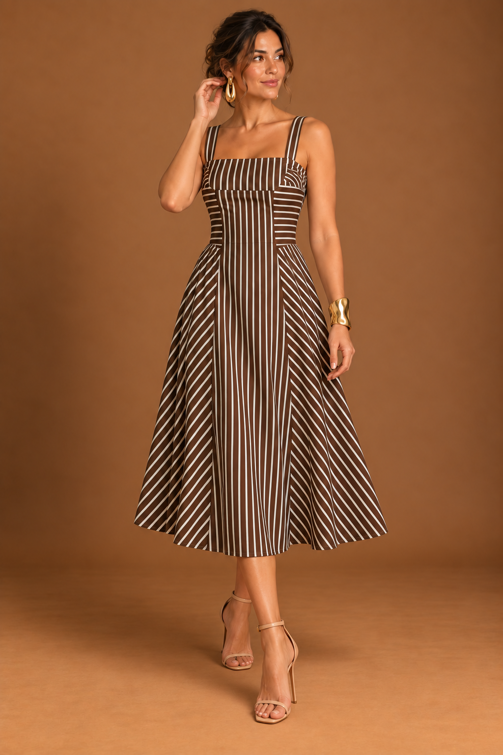 MOCHA STRIPE MIDI DRESS