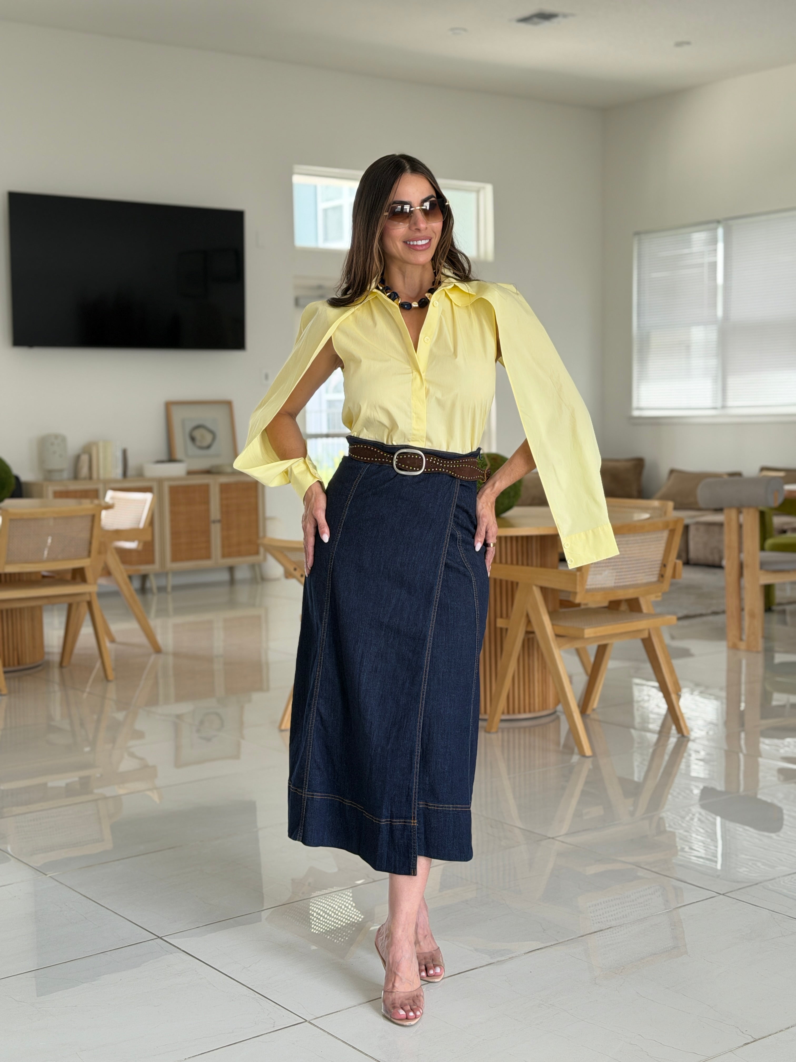 MIDNIGHT DENIM COLUMN SKIRT