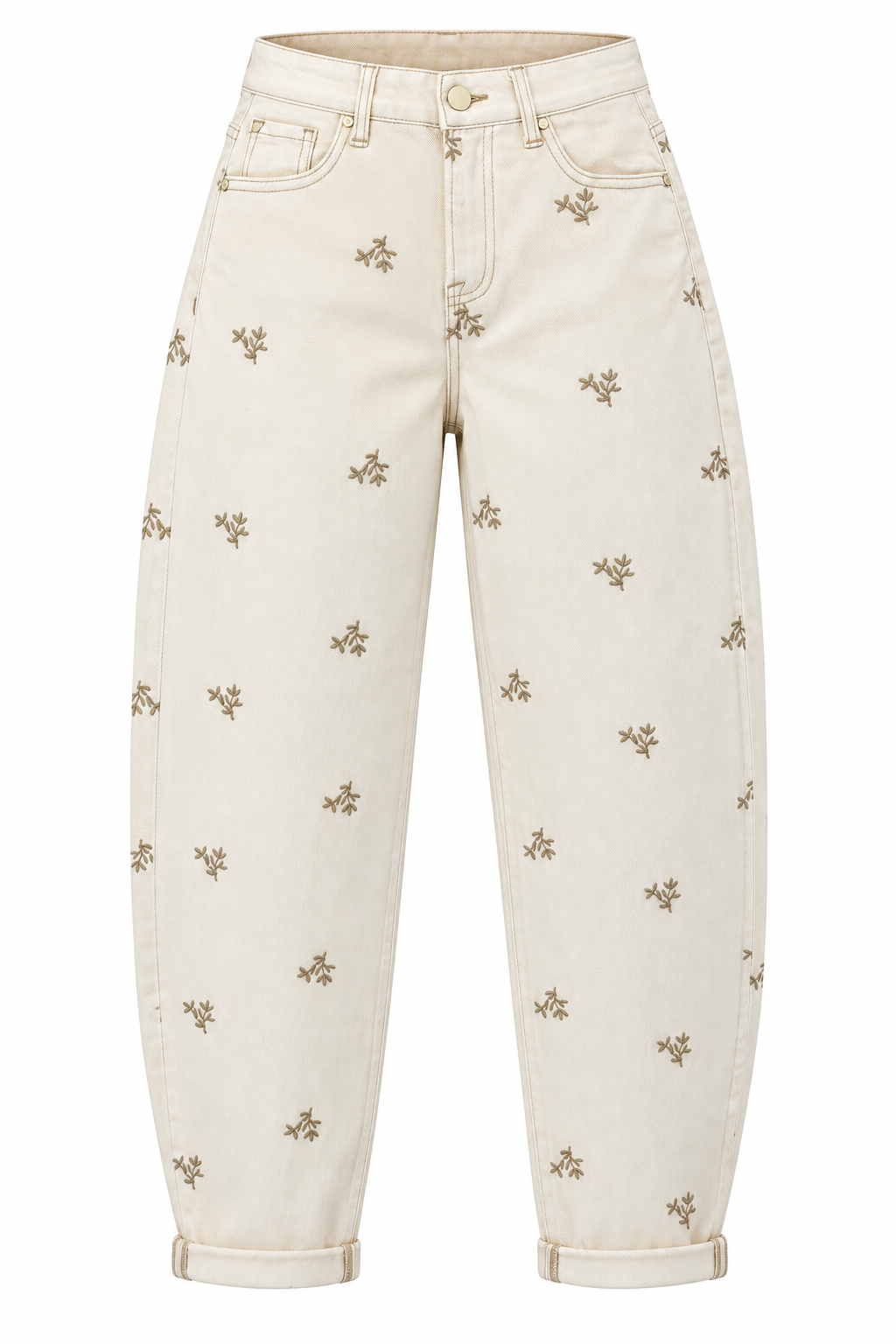 ODETTE EMBROIDERED BARREL RISEN JEANS