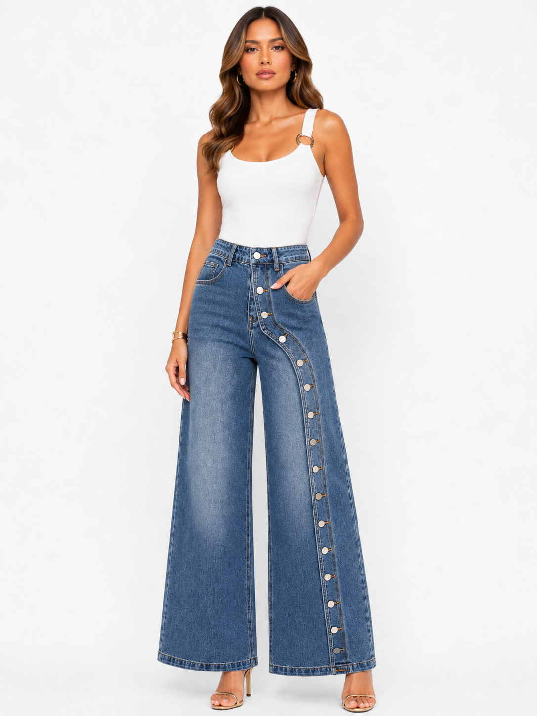 MONROE BUTTON WIDE LEG JEANS