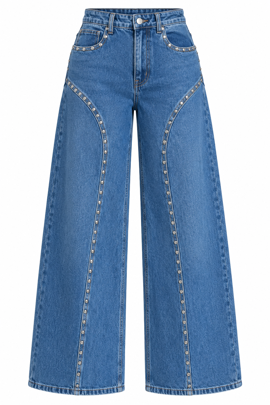 STUDDED CURVE WIDE LEG JEANS