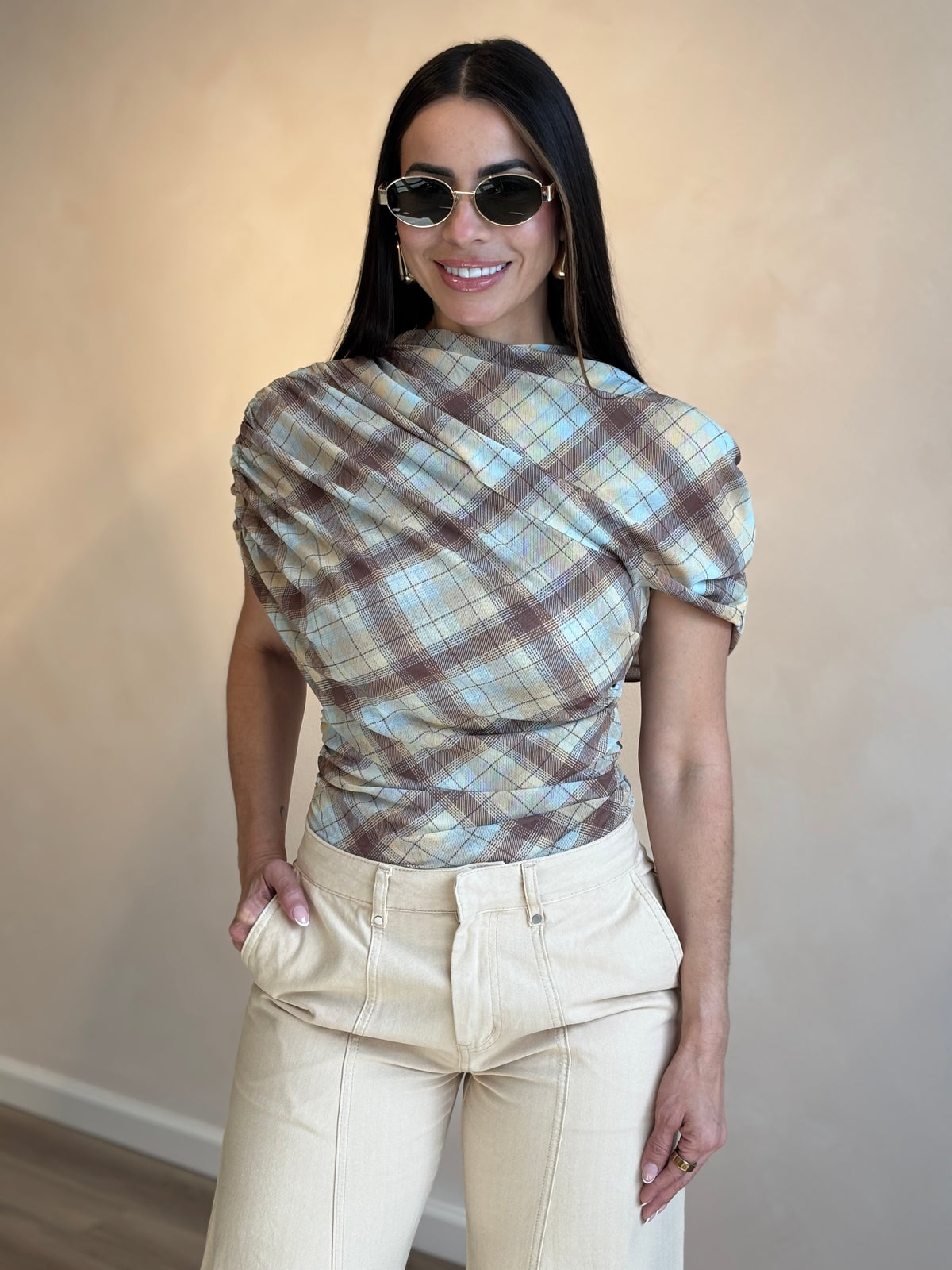 LIVIA PLAID TOP