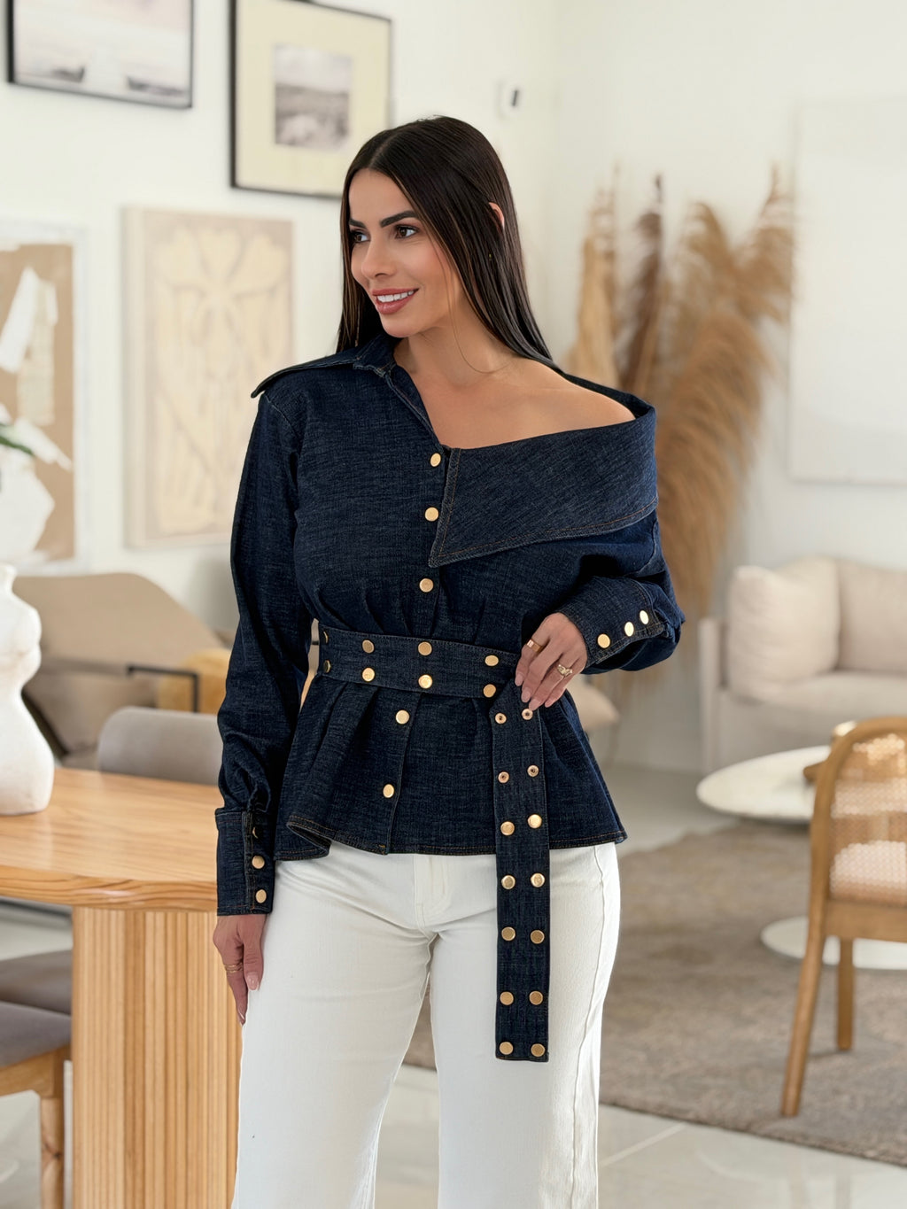 ESTELLE ASYMMETRIC DENIM TOP - DENIM