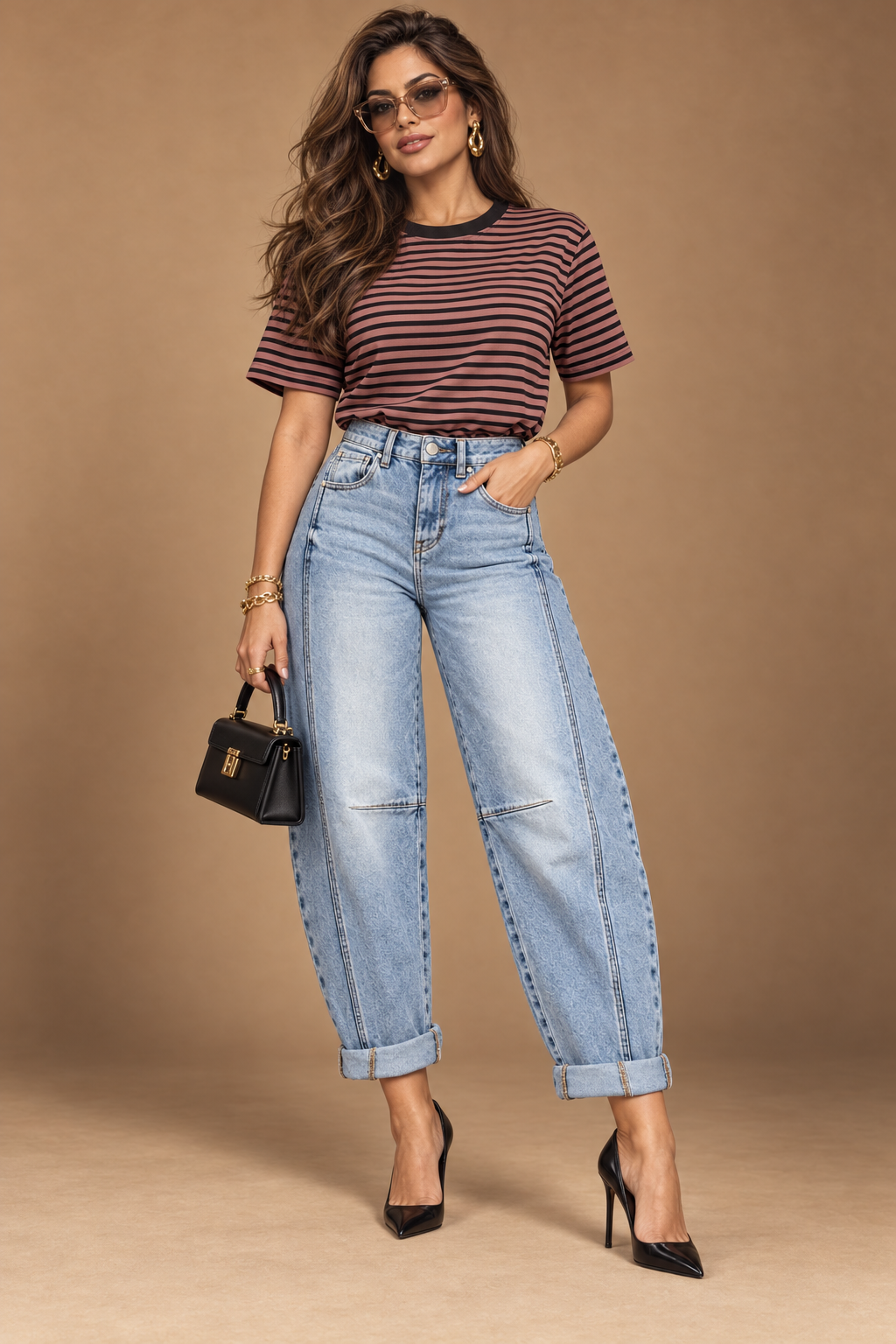 SCULPTED BARREL CUFFED JEANS LIGHT RISEN