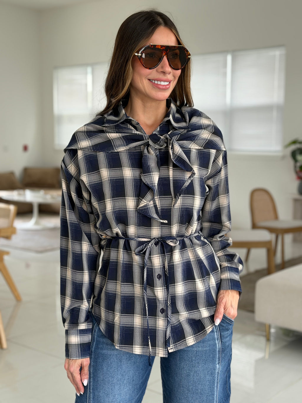 HARPER PLAID SHIRT NAVY