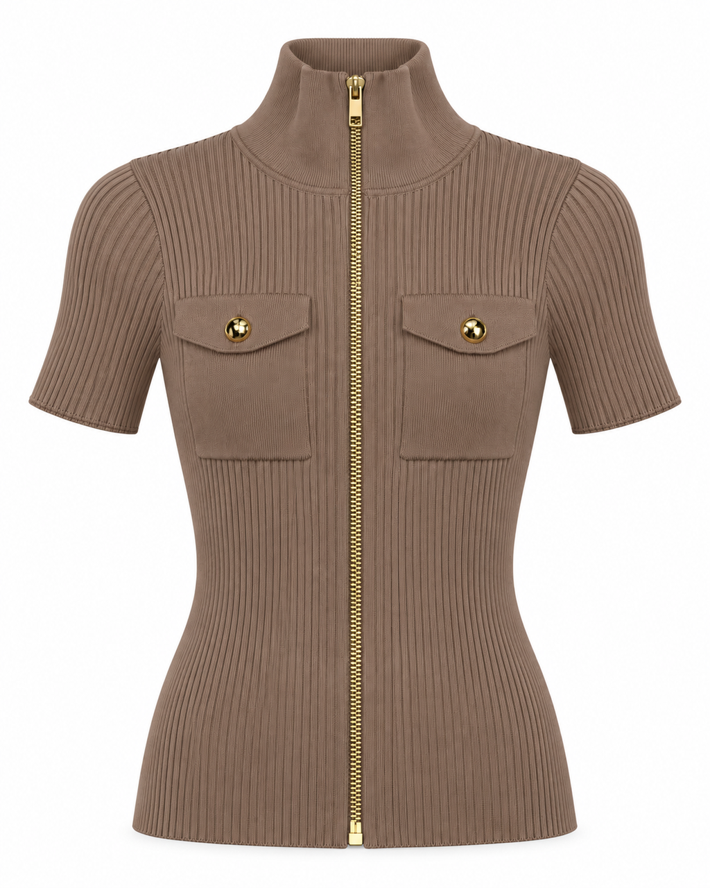 SABRINA ZIP KNIT TOP MOCCA