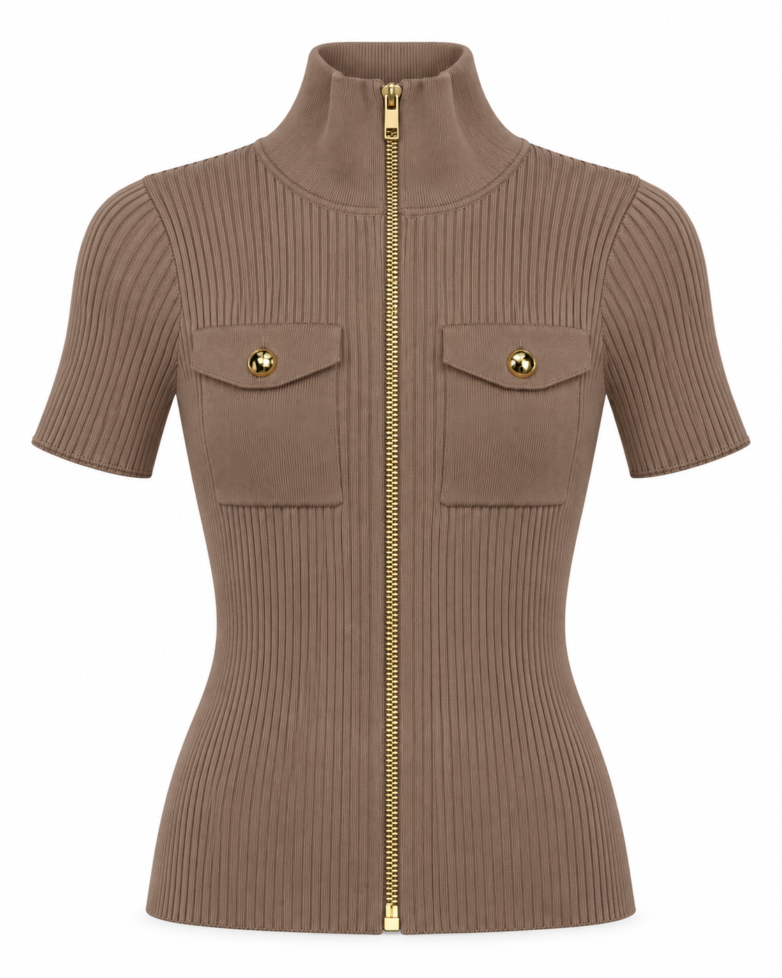 SABRINA ZIP KNIT TOP MOCCA