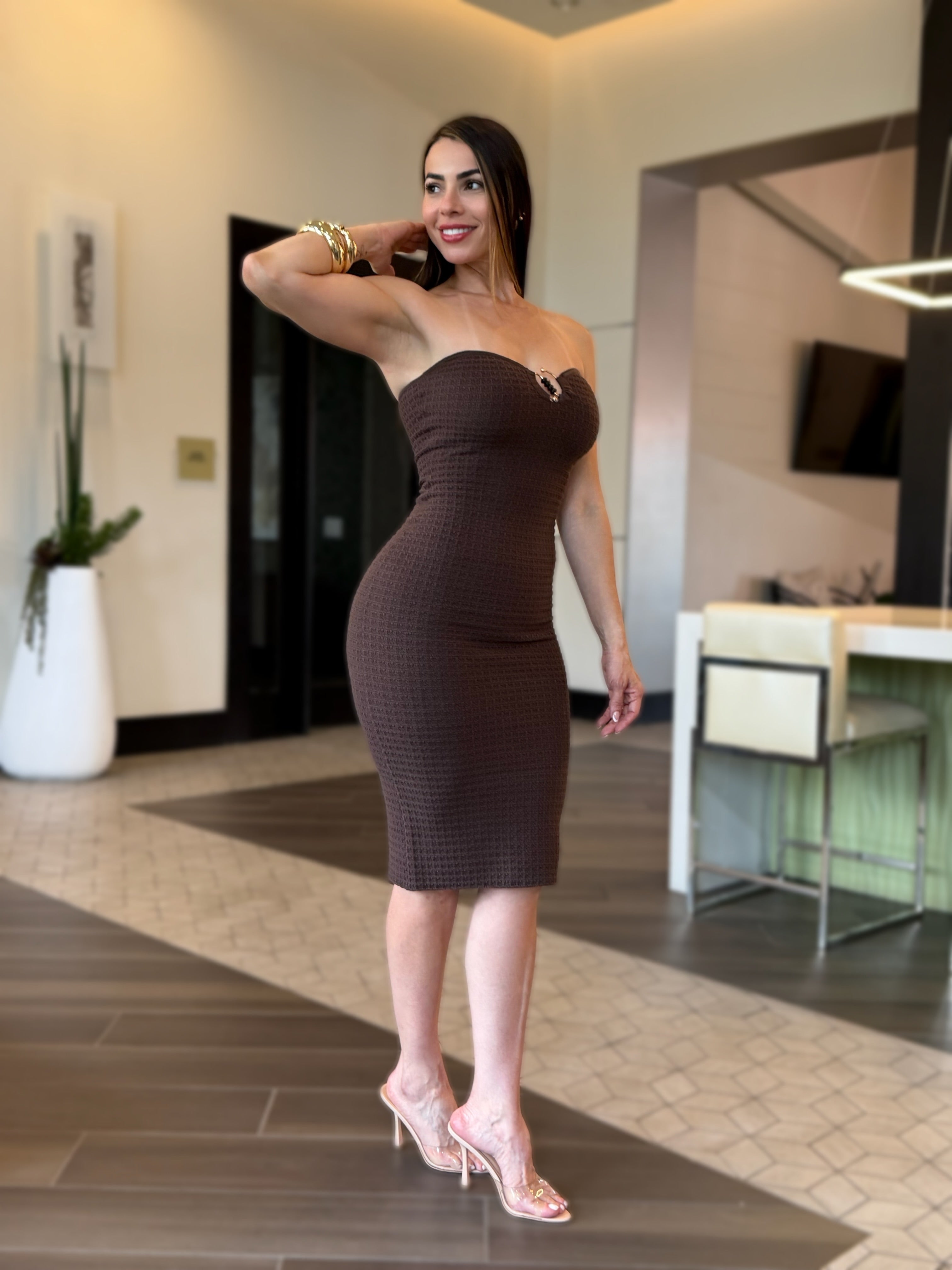 MONROE FRINGE DRESS BROWN