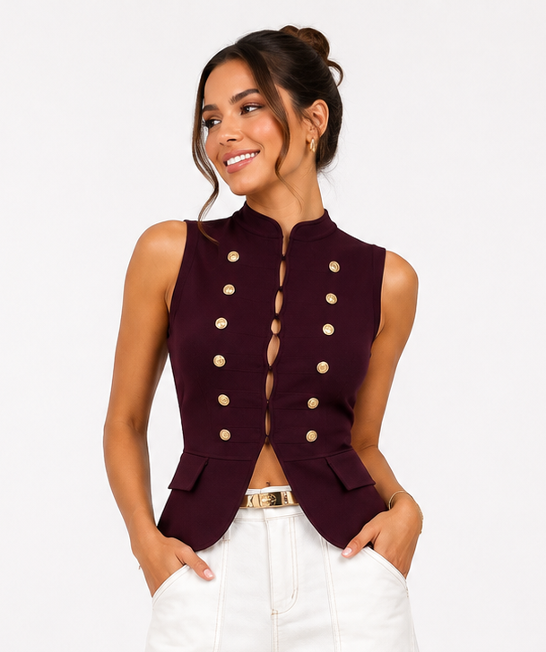 ROMINA MILITARY VEST – BURGUNDY