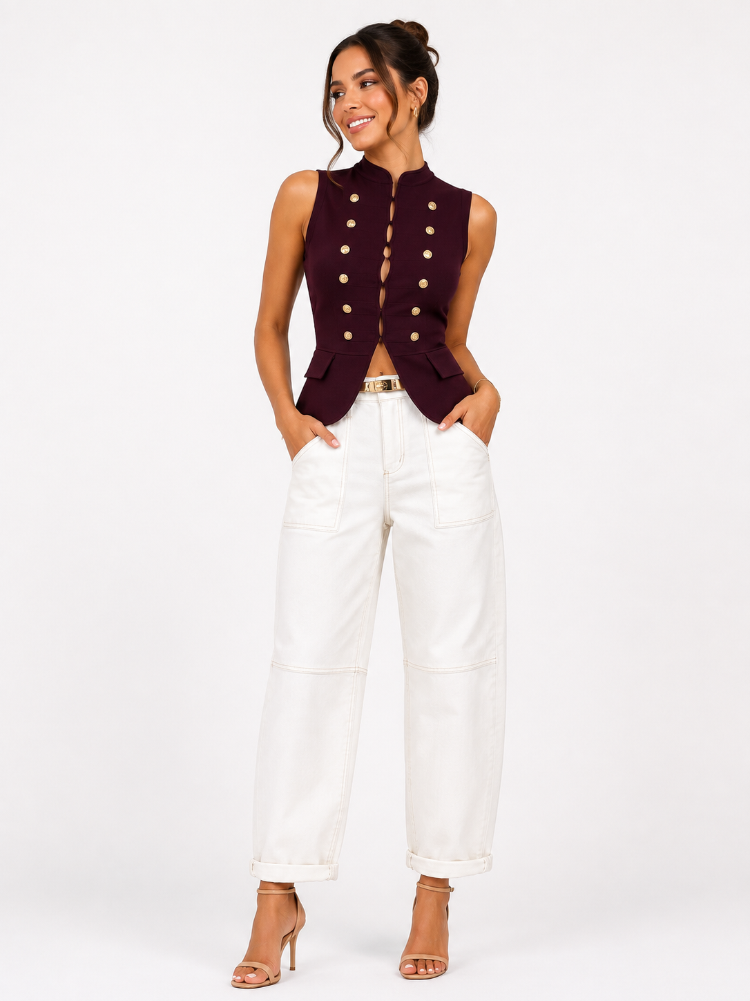 ROMINA MILITARY VEST – BURGUNDY