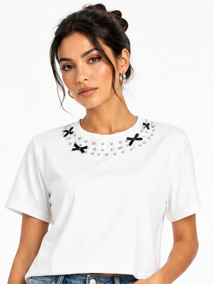 CRYSTAL BOW TEE