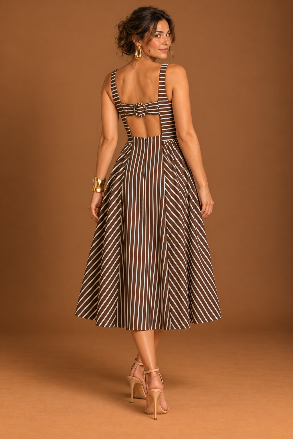 MOCHA STRIPE MIDI DRESS