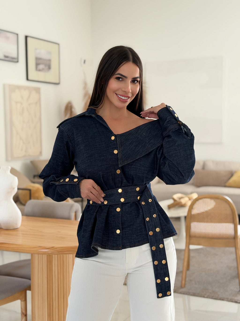 ESTELLE ASYMMETRIC DENIM TOP - DENIM