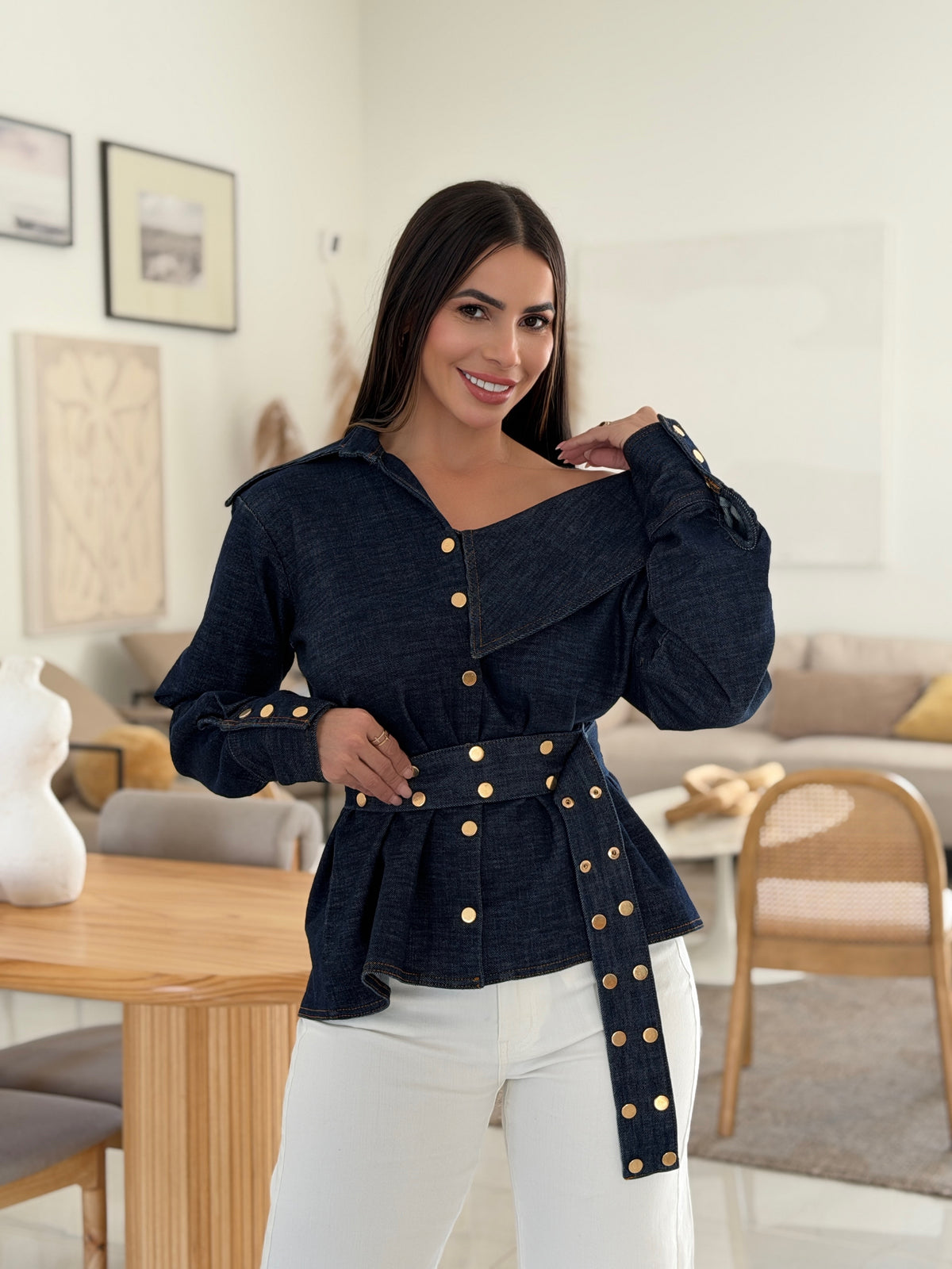 ESTELLE ASYMMETRIC DENIM TOP - DENIM