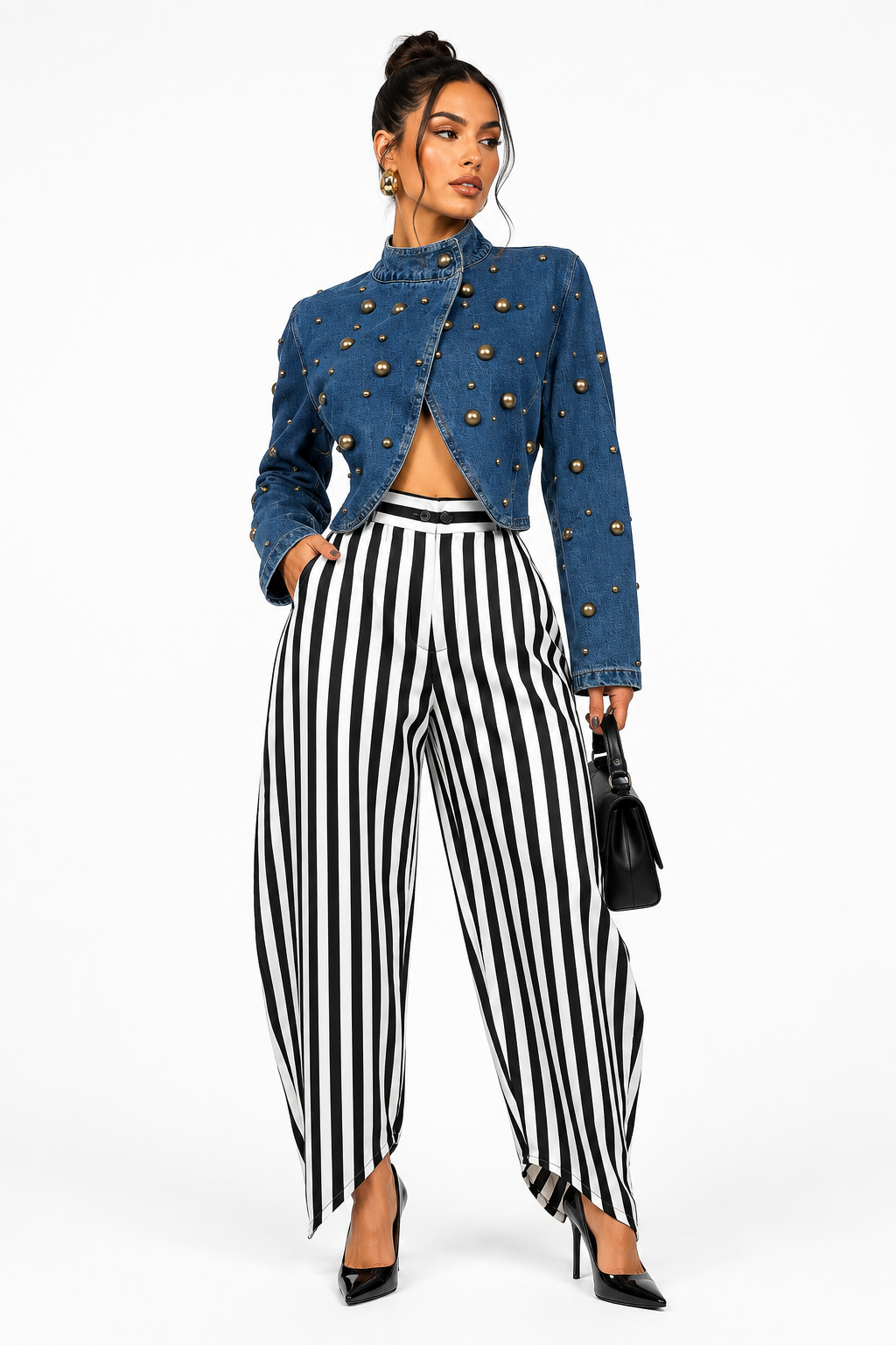 VOGUE STRIPE BARREL PANTS