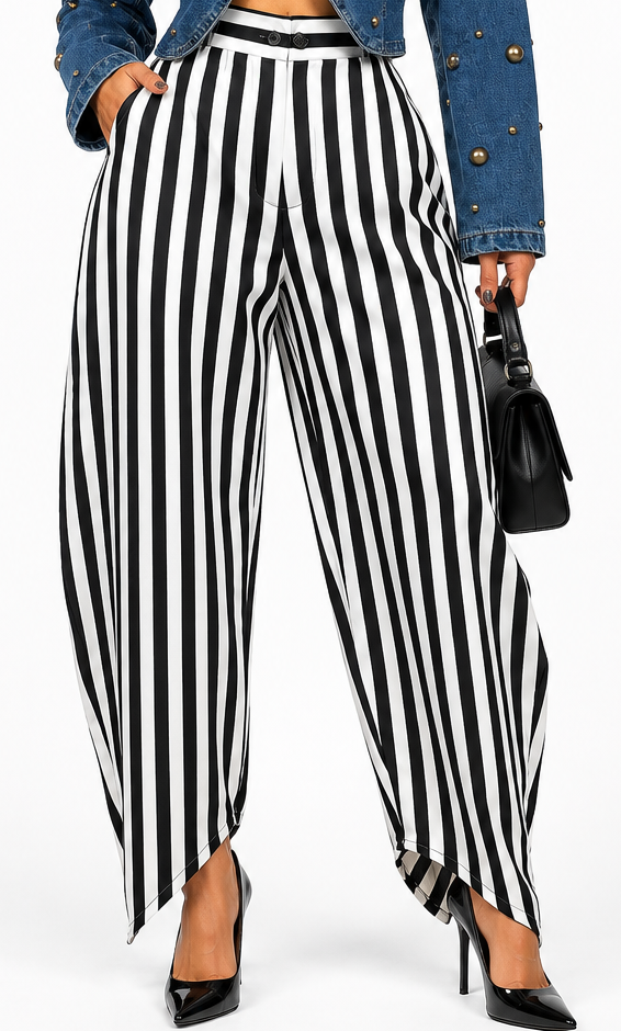 VOGUE STRIPE BARREL PANTS