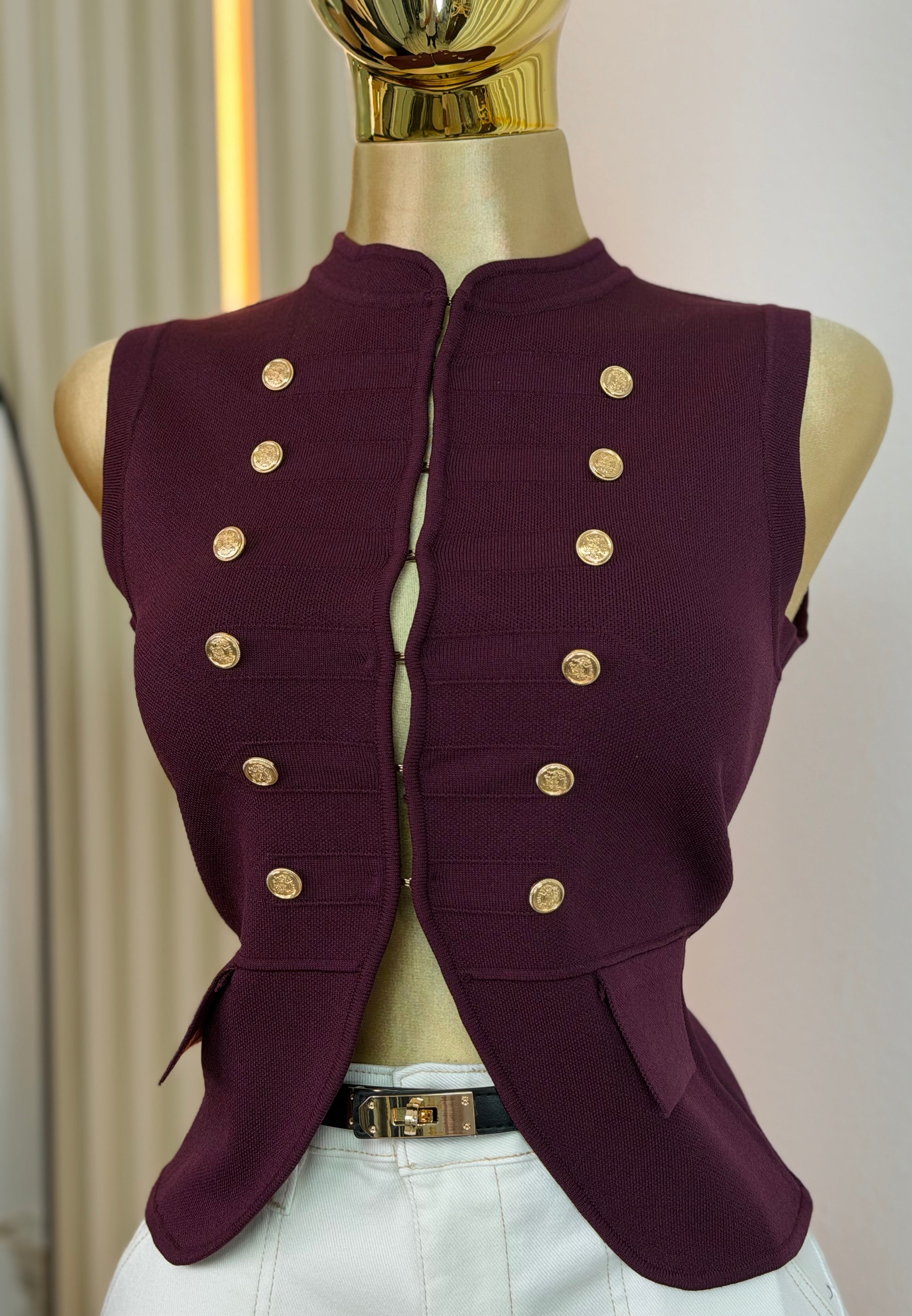 ROMINA MILITARY VEST – BURGUNDY