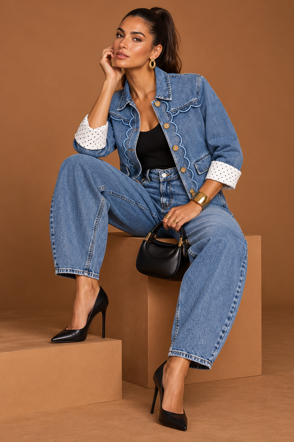 ASYMMETRIC WAIST CELLO BARREL JEANS