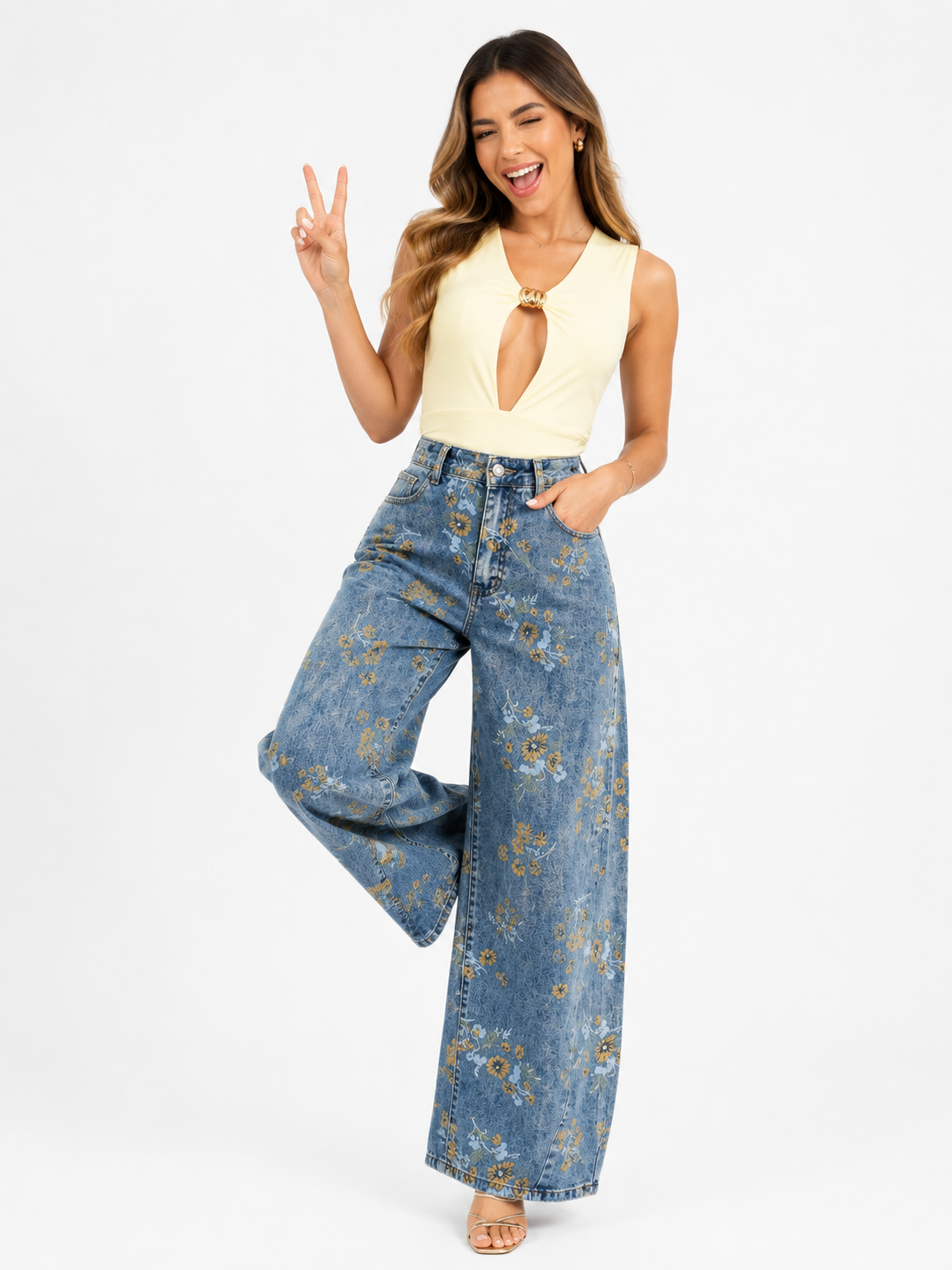 EVELYN FLORAL BARREL JEANS