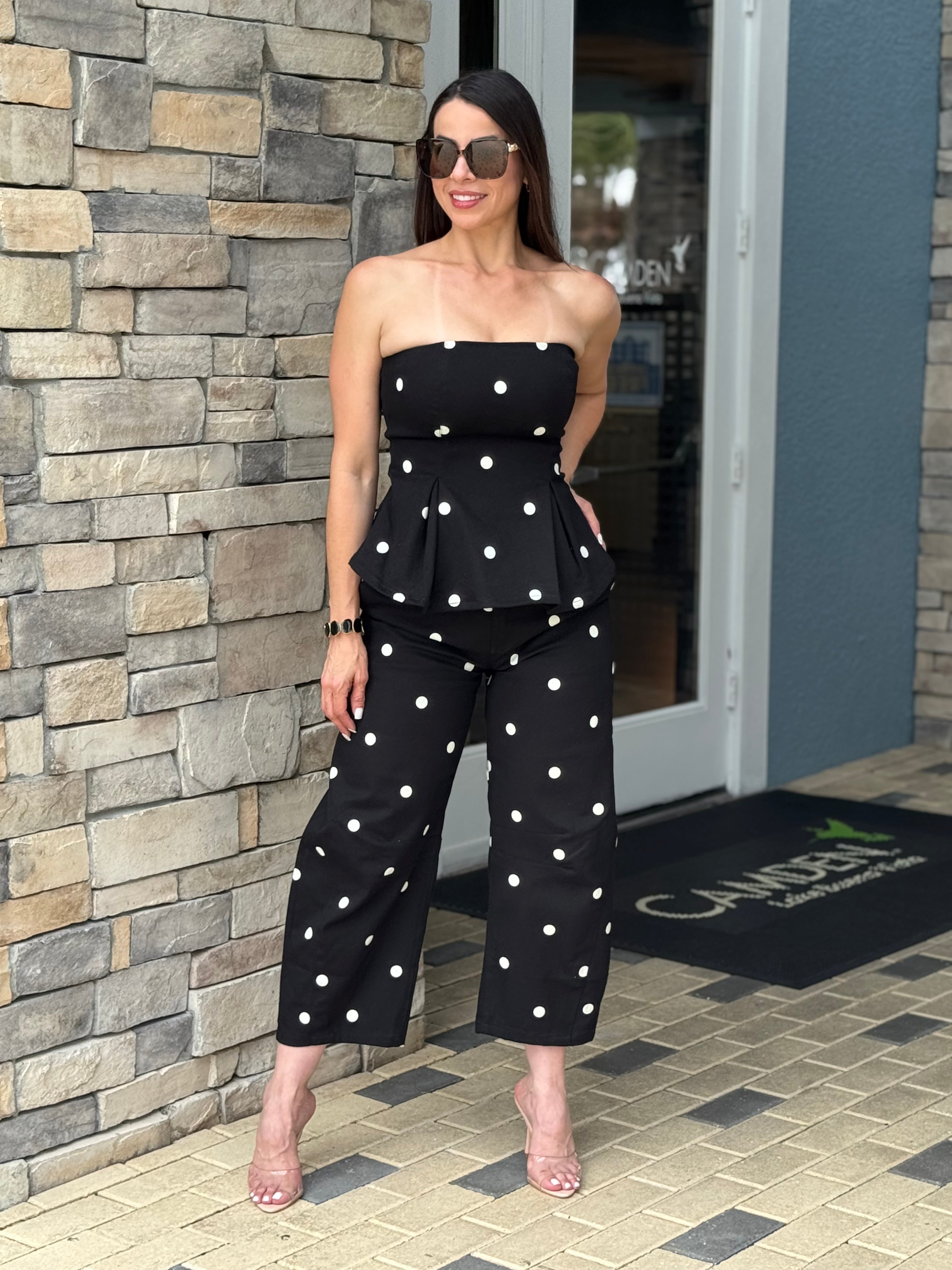 POLKA DOT PEPLUM SET BLACK