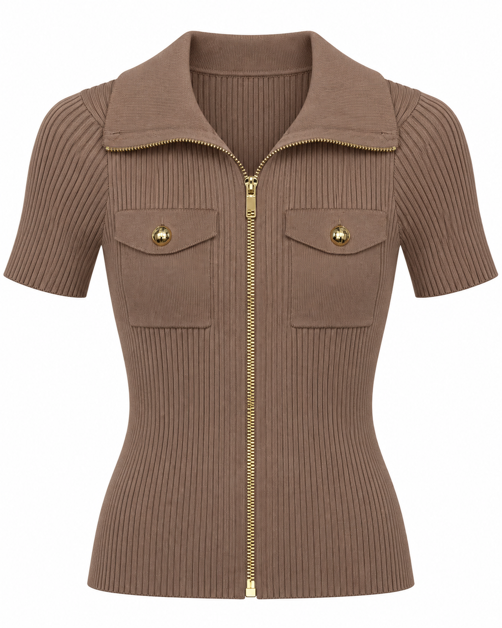 SABRINA ZIP KNIT TOP MOCCA