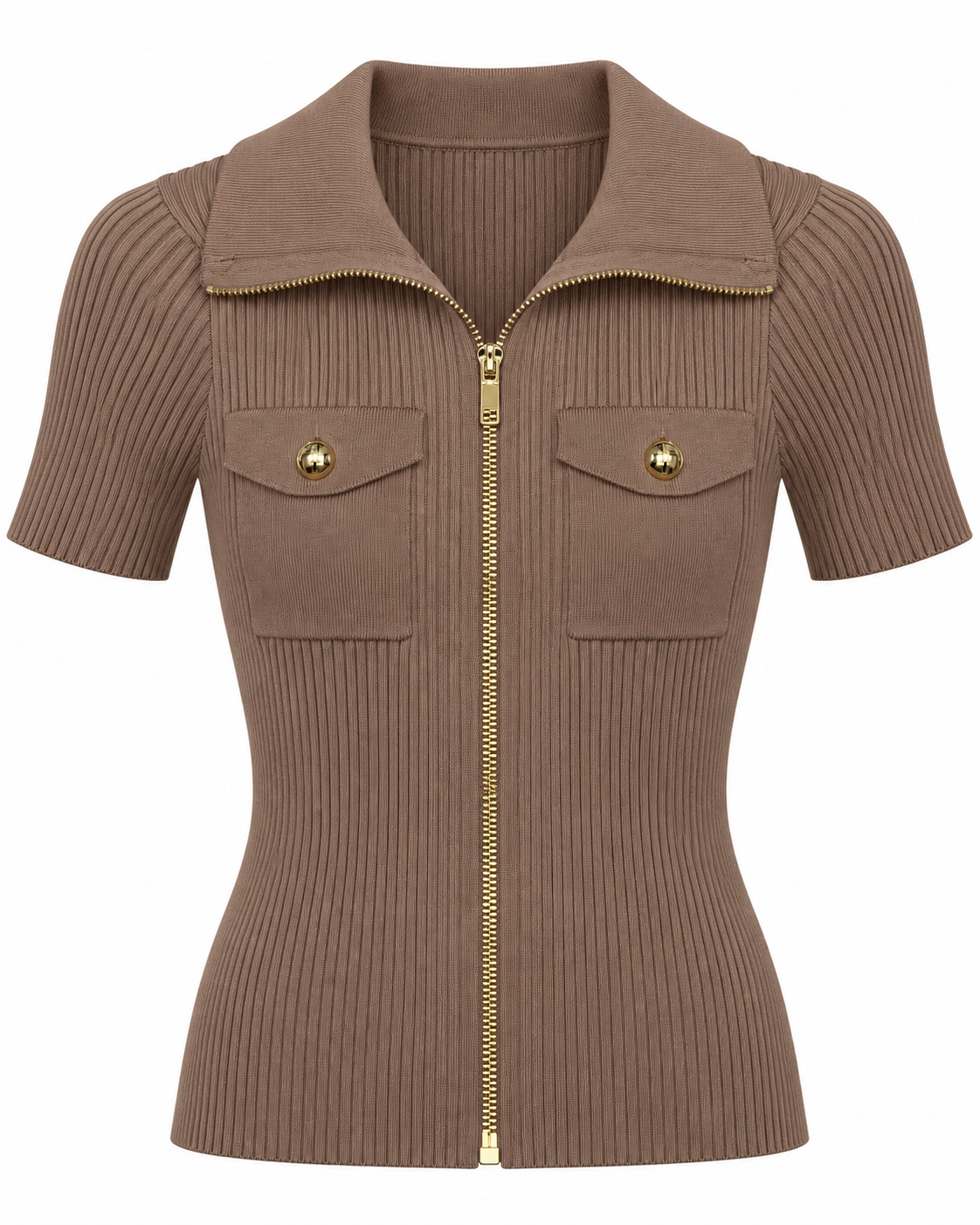 SABRINA ZIP KNIT TOP MOCCA