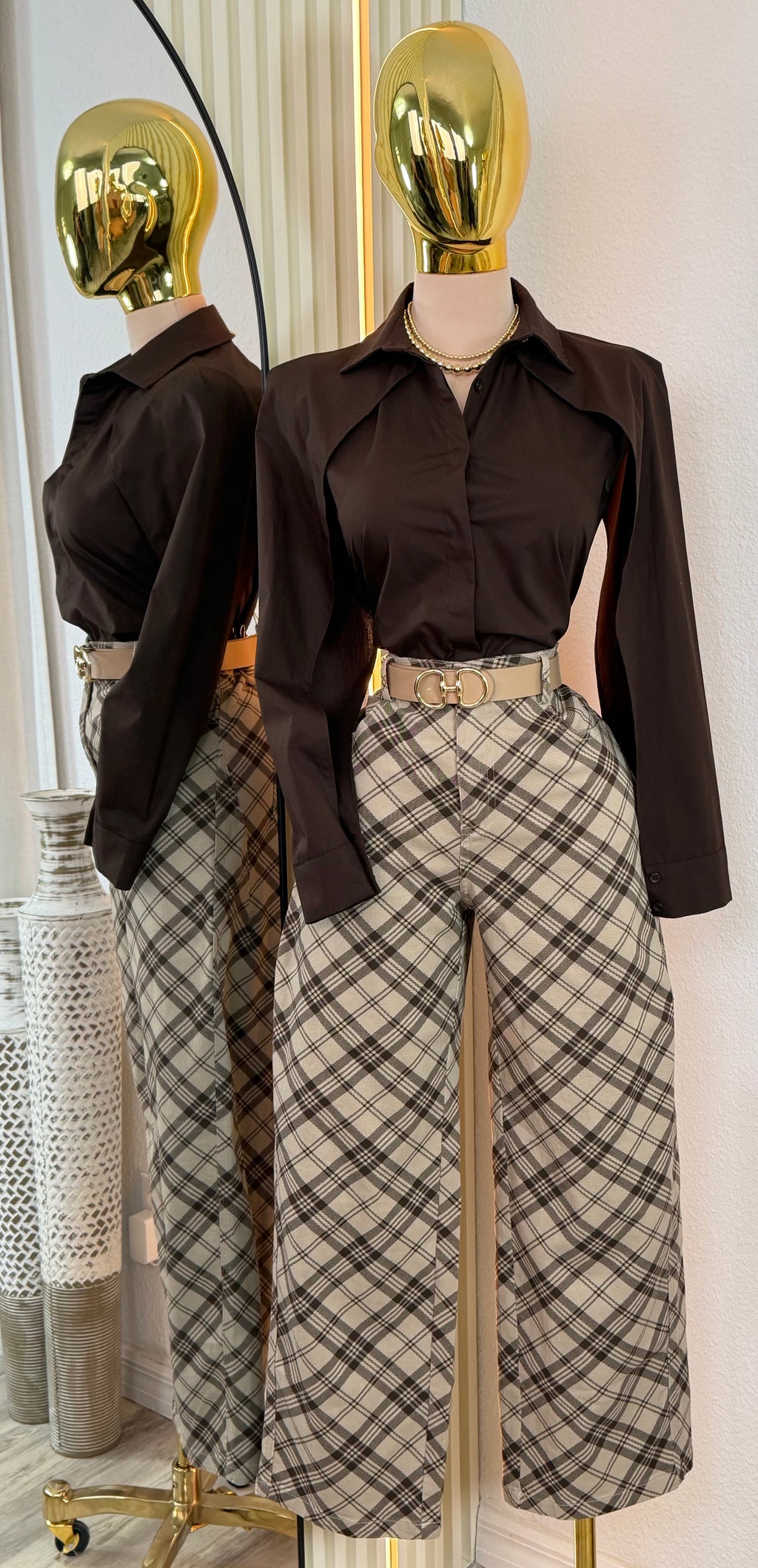 PLAID MUSE WIDE LEG PANTS