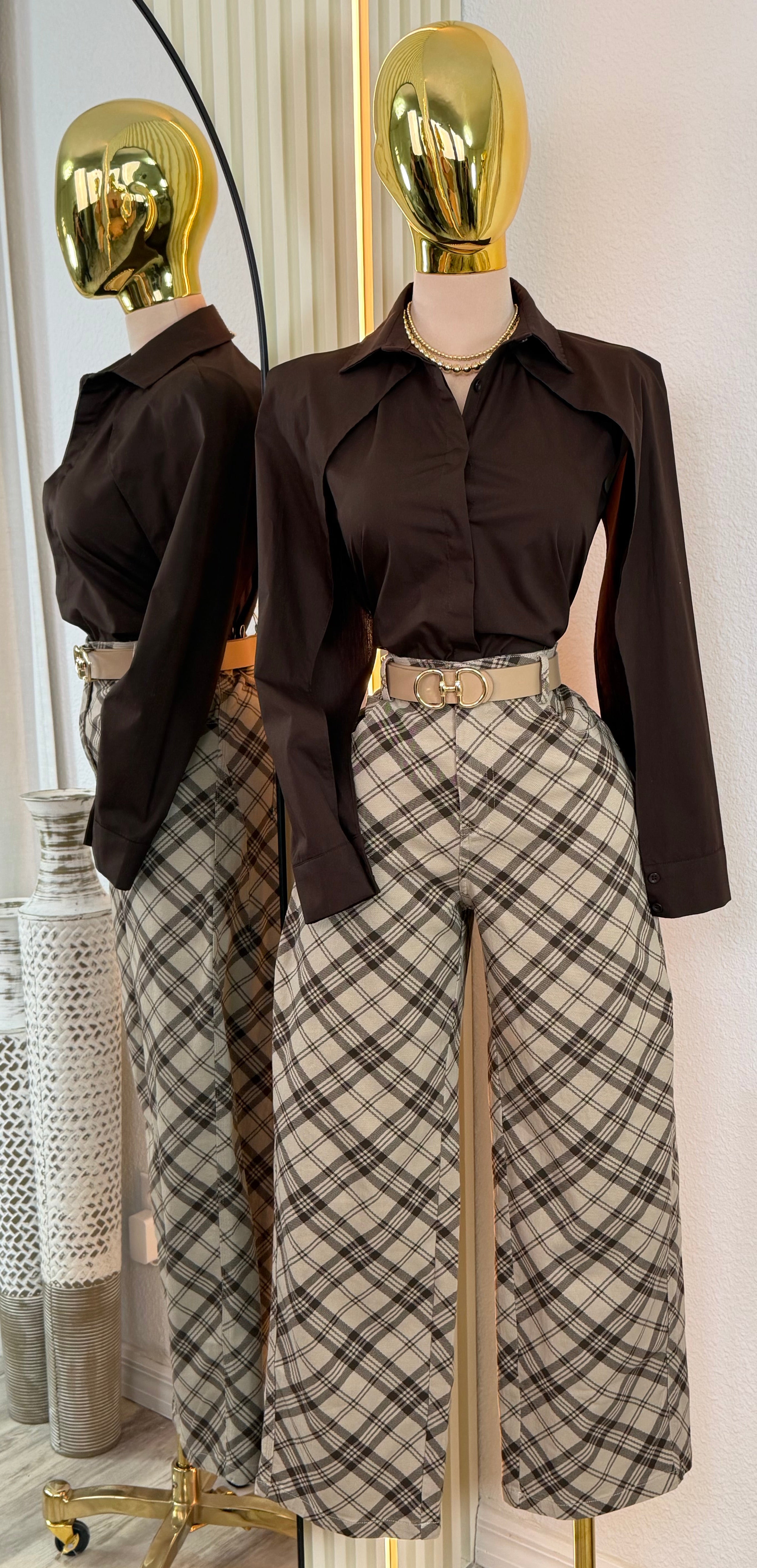 PLAID MUSE WIDE LEG PANTS