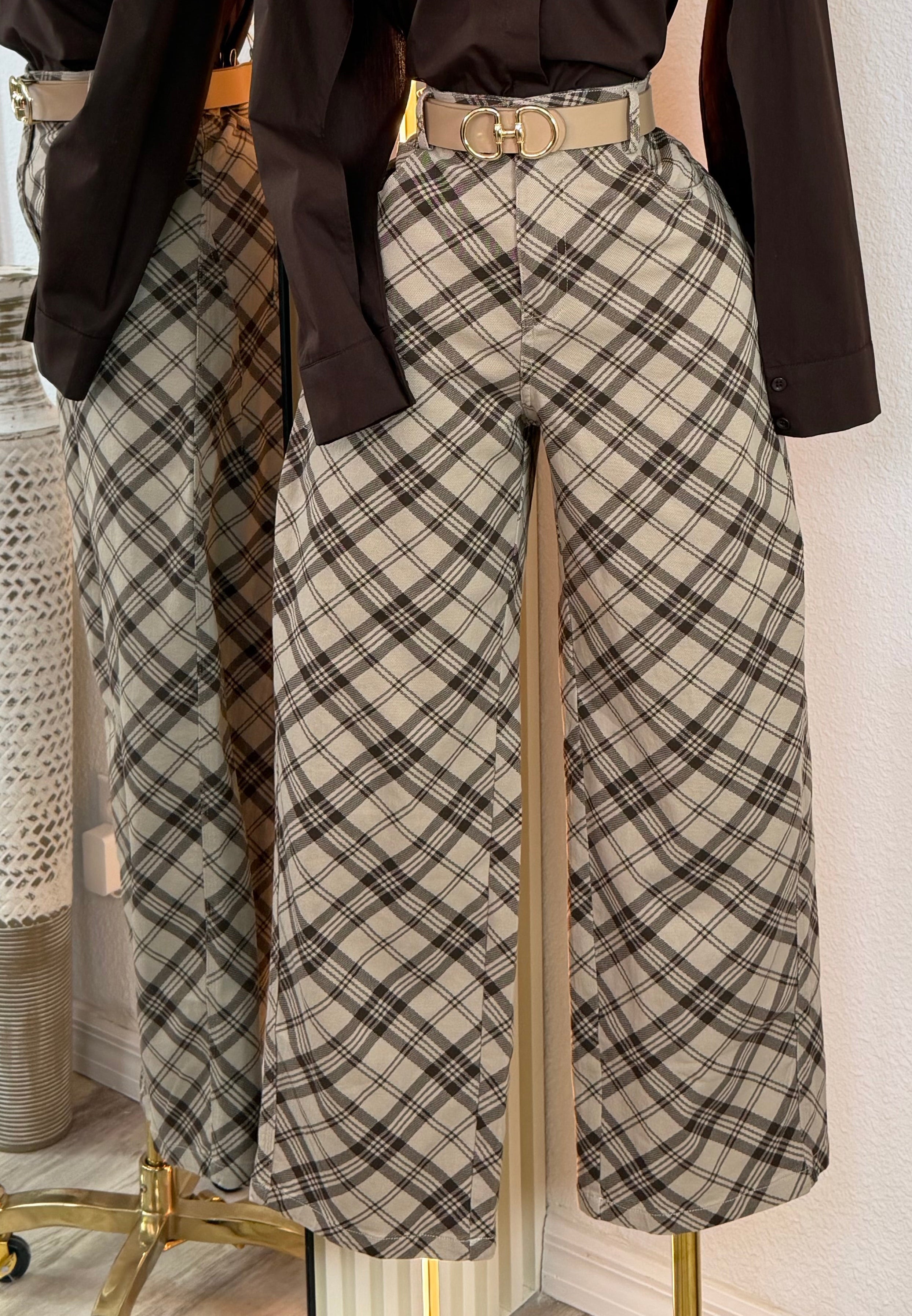 PLAID MUSE WIDE LEG PANTS