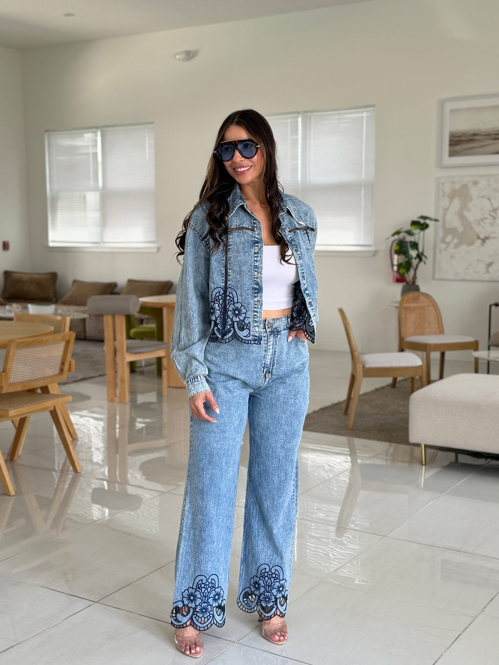 LACE BLOOM DENIM SET
