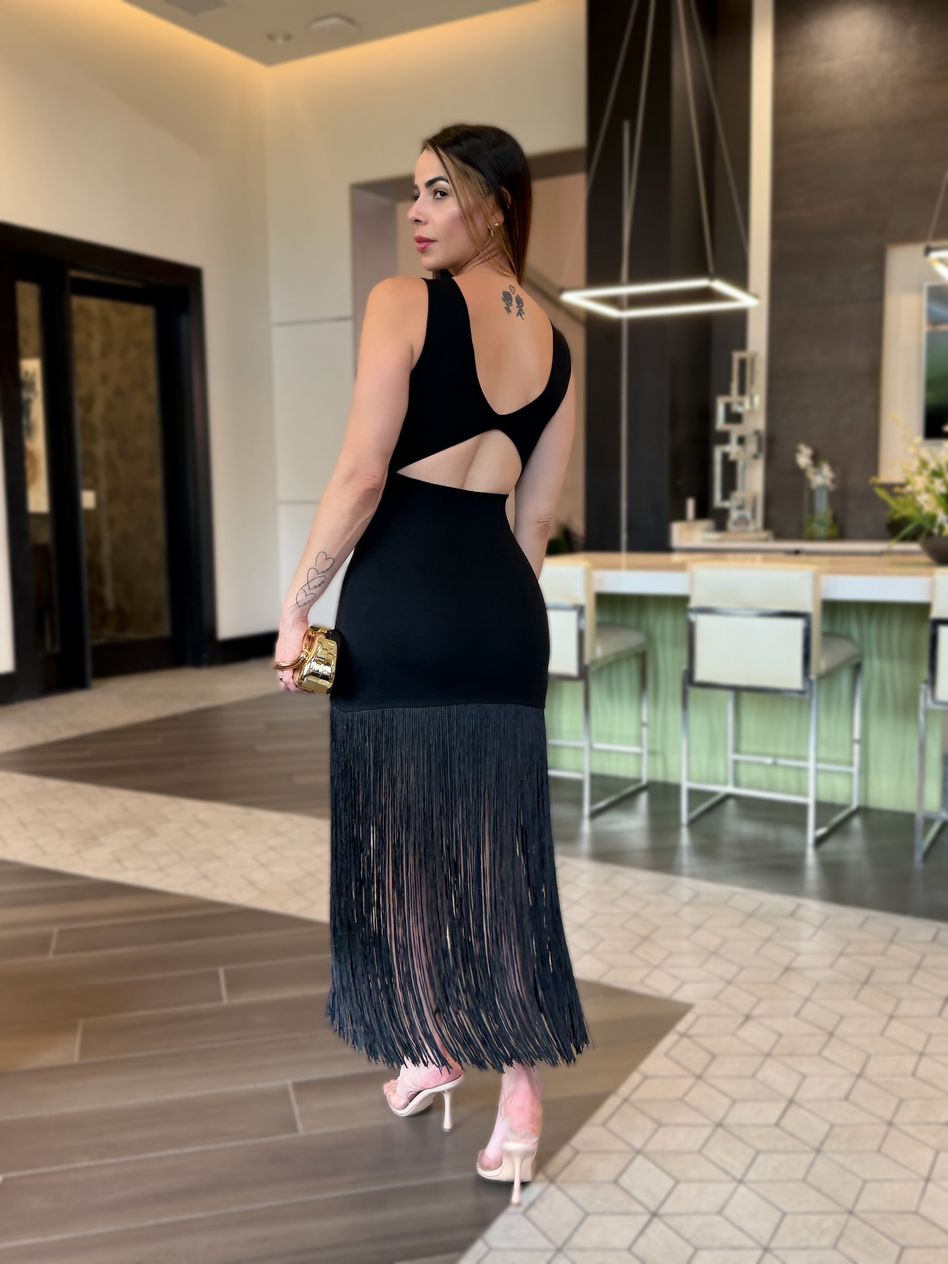 MONROE FRINGE DRESS BLACK