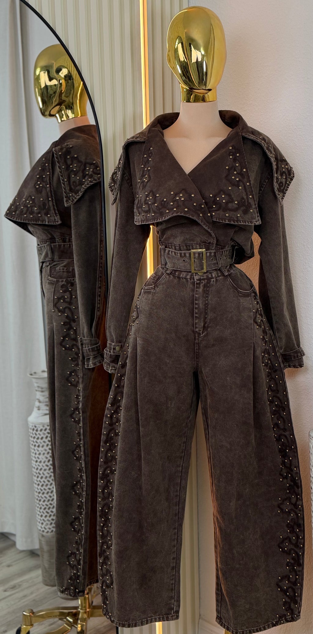 EVONNE STUDDED DENIM SET