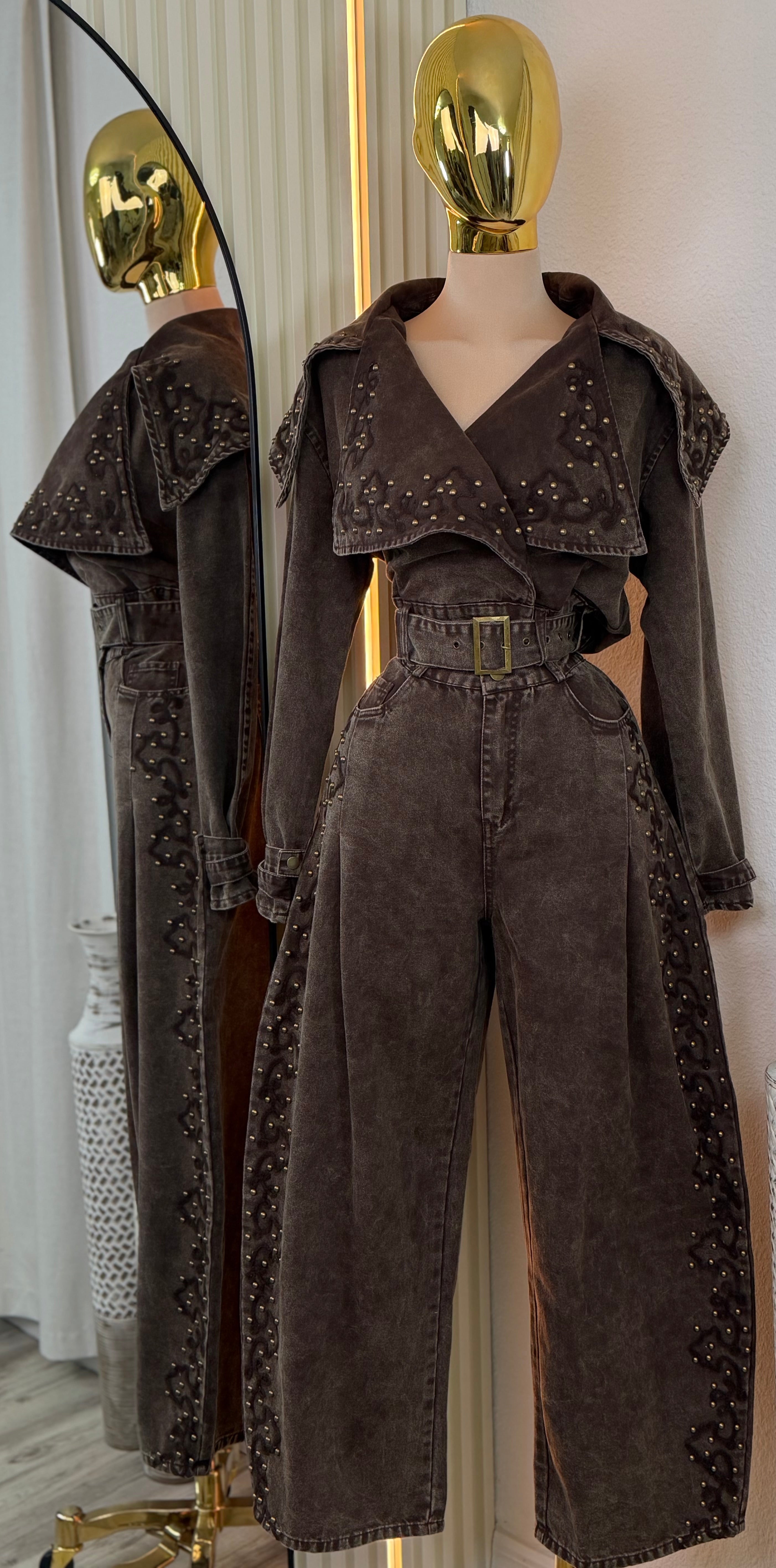 EVONNE STUDDED DENIM SET
