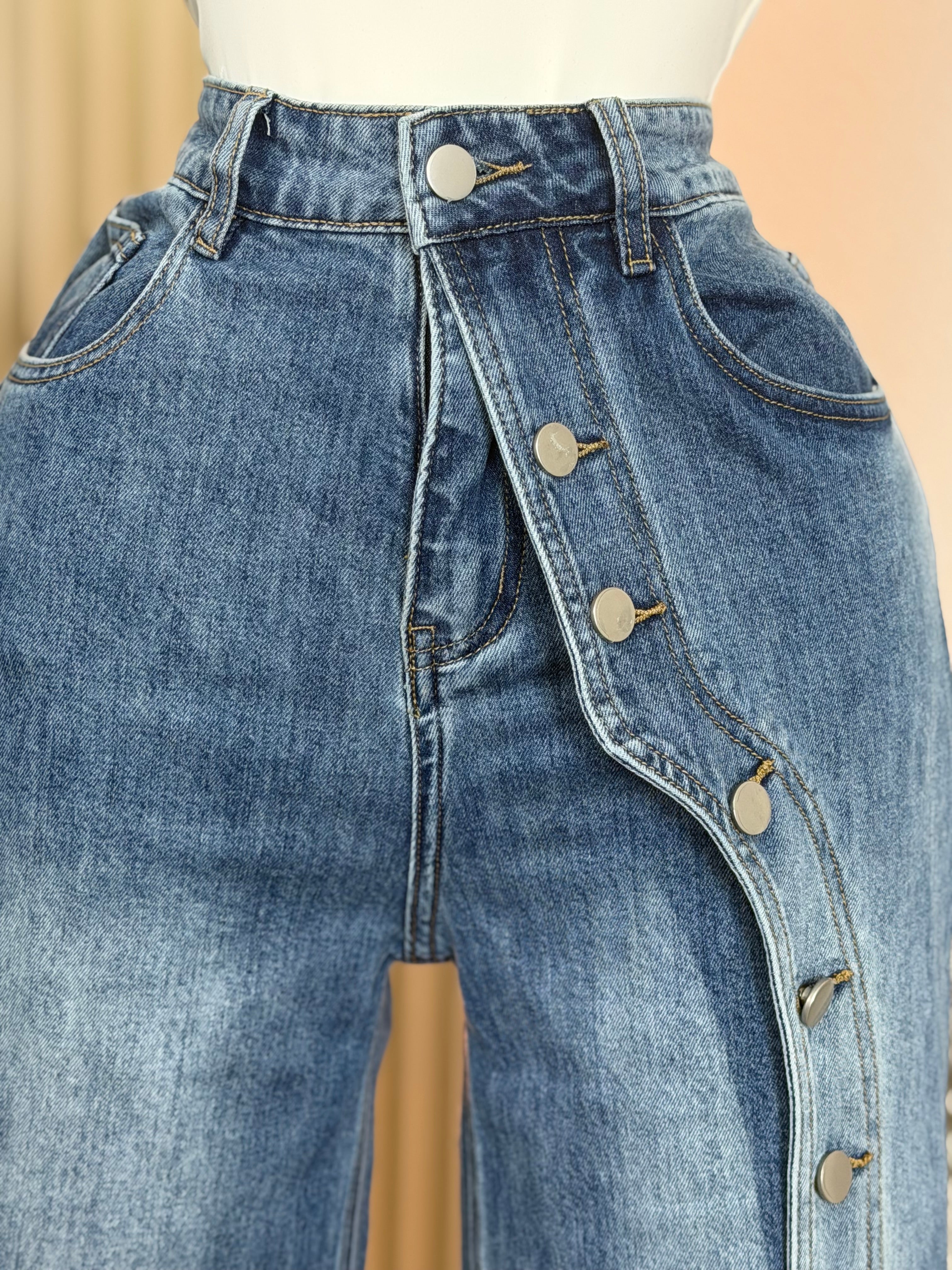 MONROE BUTTON WIDE LEG JEANS
