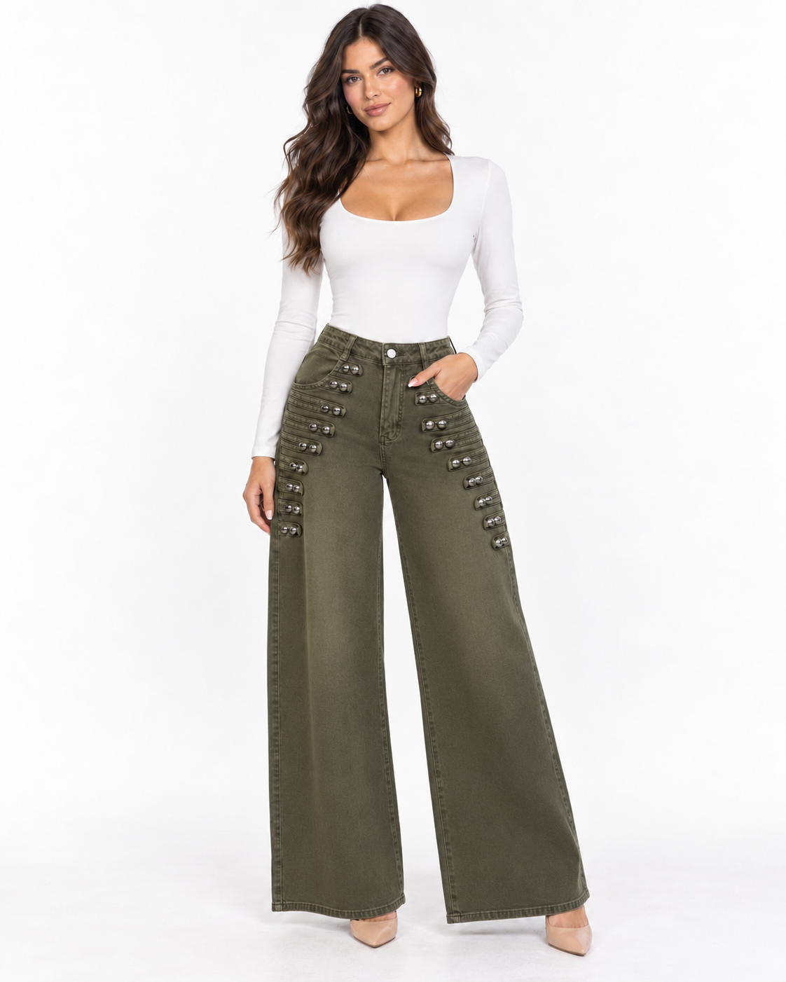 MILITARY PEARL WIDE LEG JEANS
