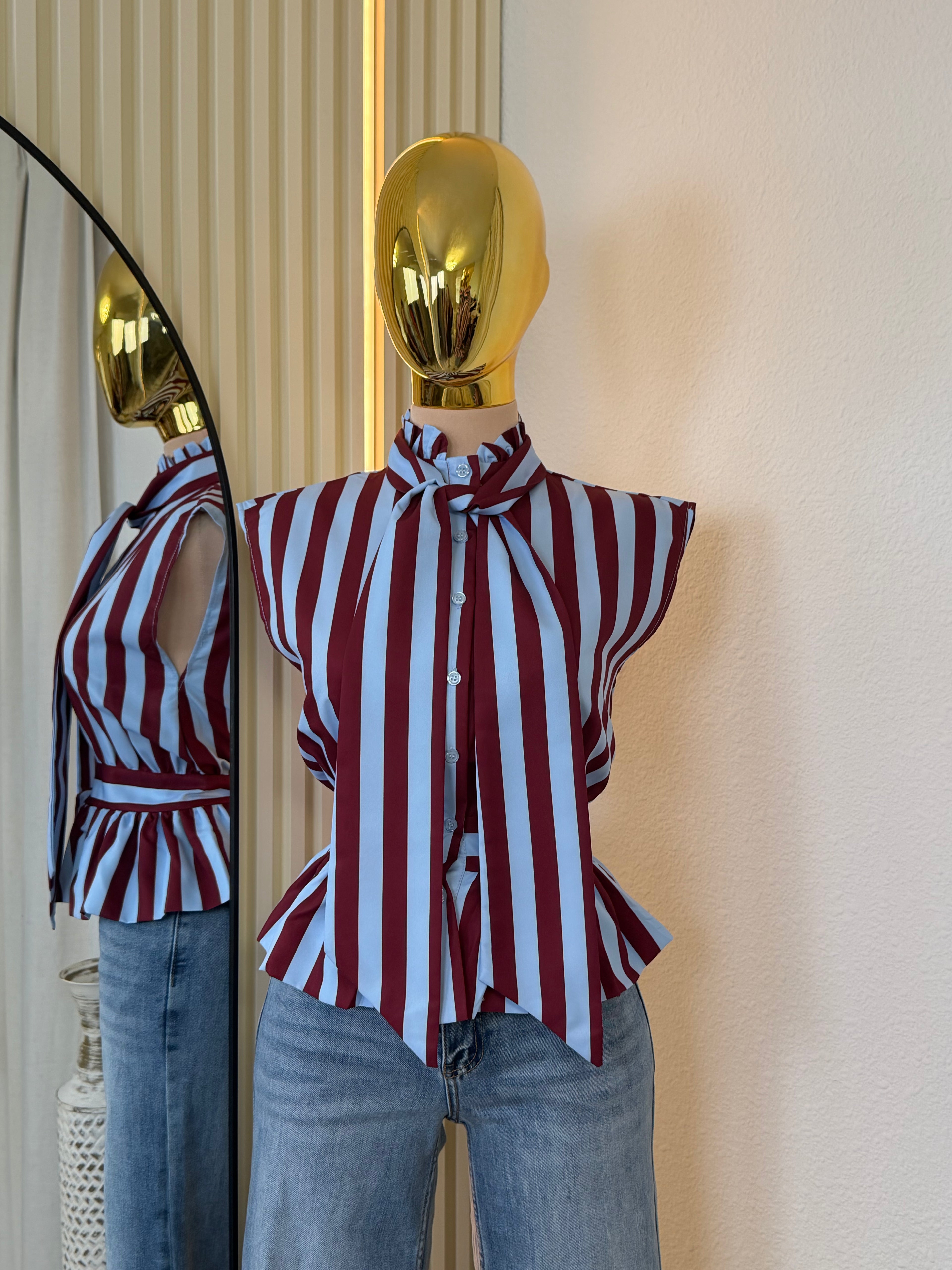 Ruby Stripe Bow Peplum Blouse
