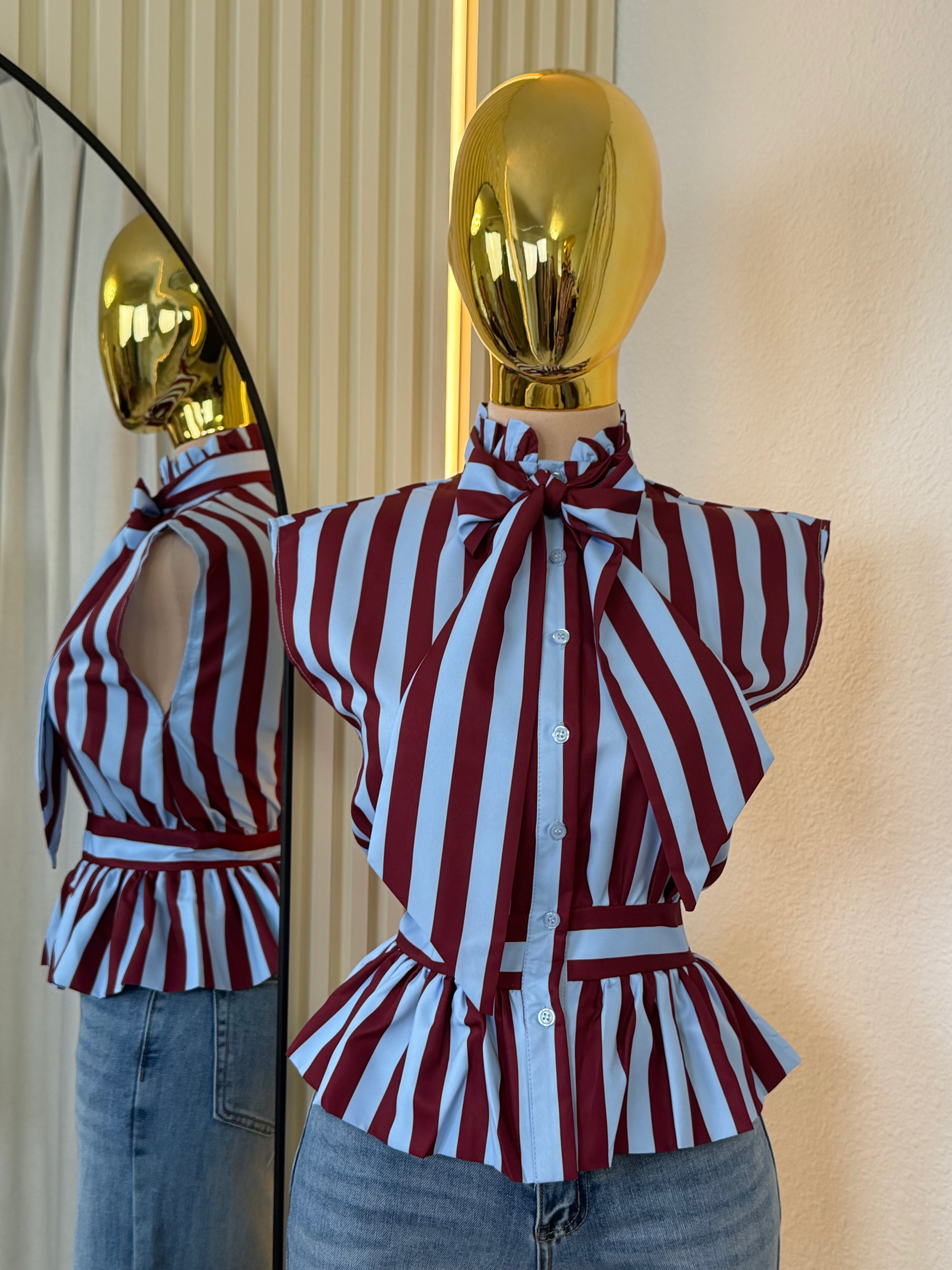 Ruby Stripe Bow Peplum Blouse